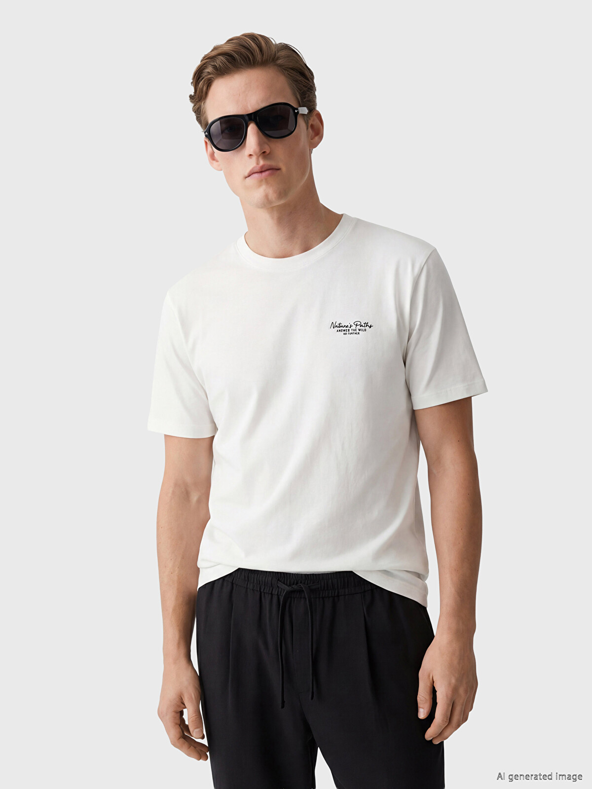 LCW Vision Beyaz Loose Fit Bisiklet Yaka Baskılı Erkek Tişört