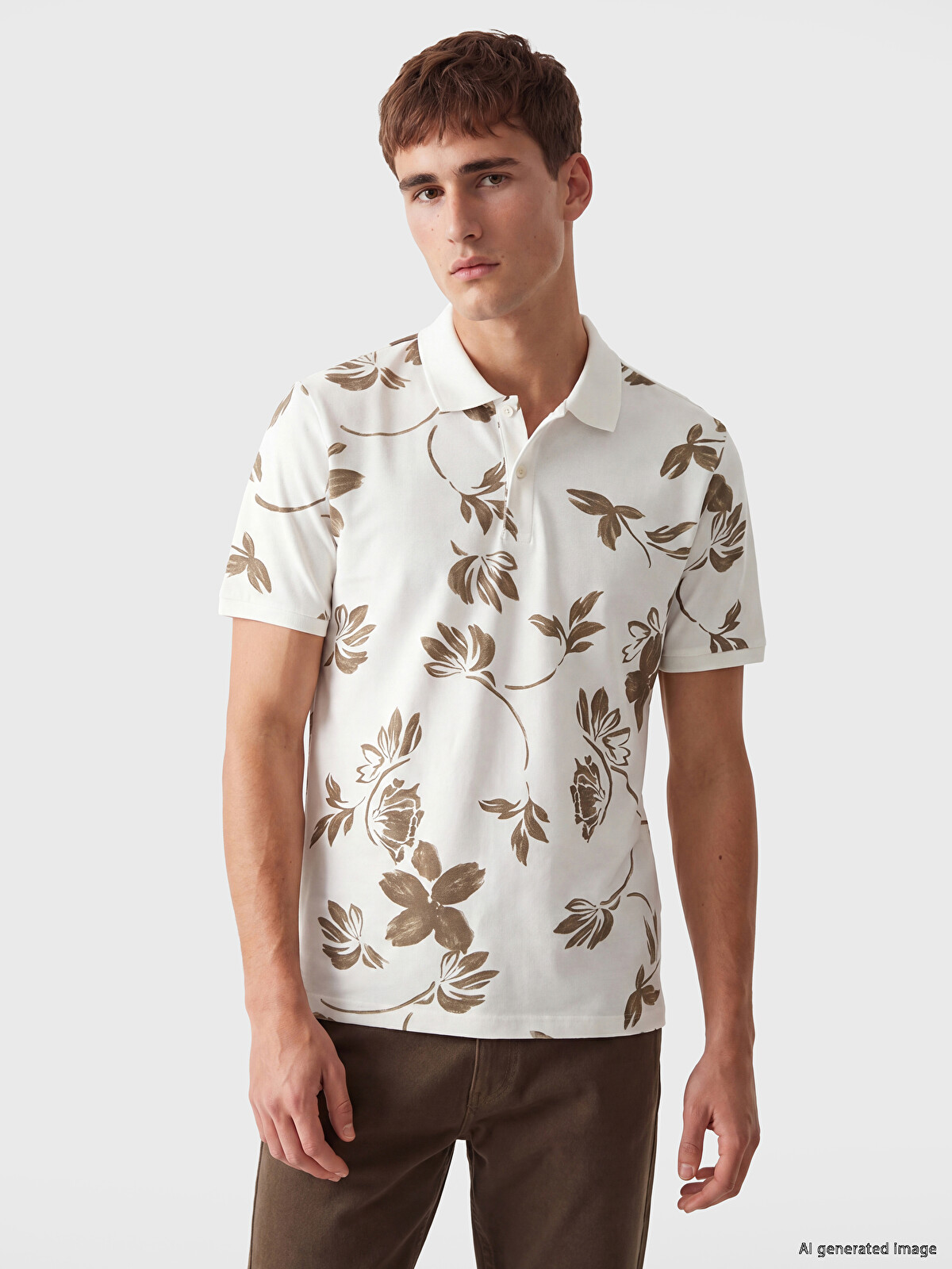 ovy Cotton Shirts (white×brown) LCW Vision Polo Collar Patterned Men's T-Shirt - S6P846Z8-LQY | LC