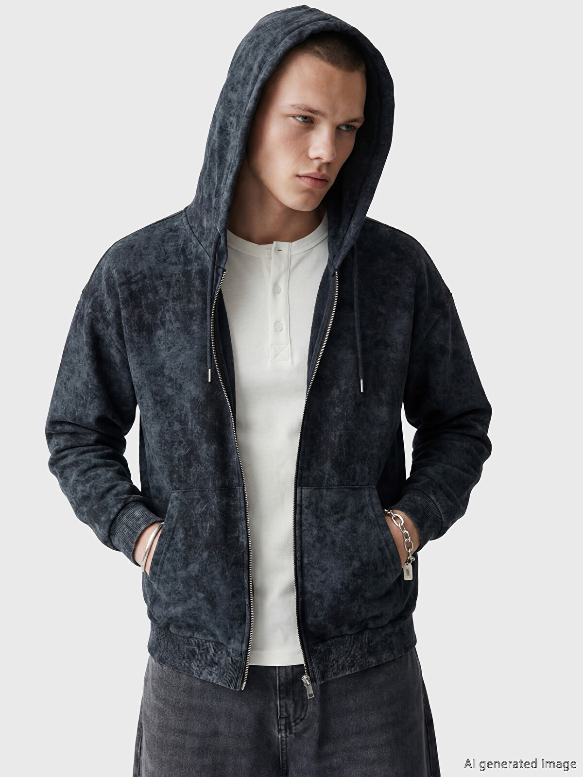 XSIDE Antrasit Oversize Kapüşonlu Erkek Fermuarlı Sweatshirt