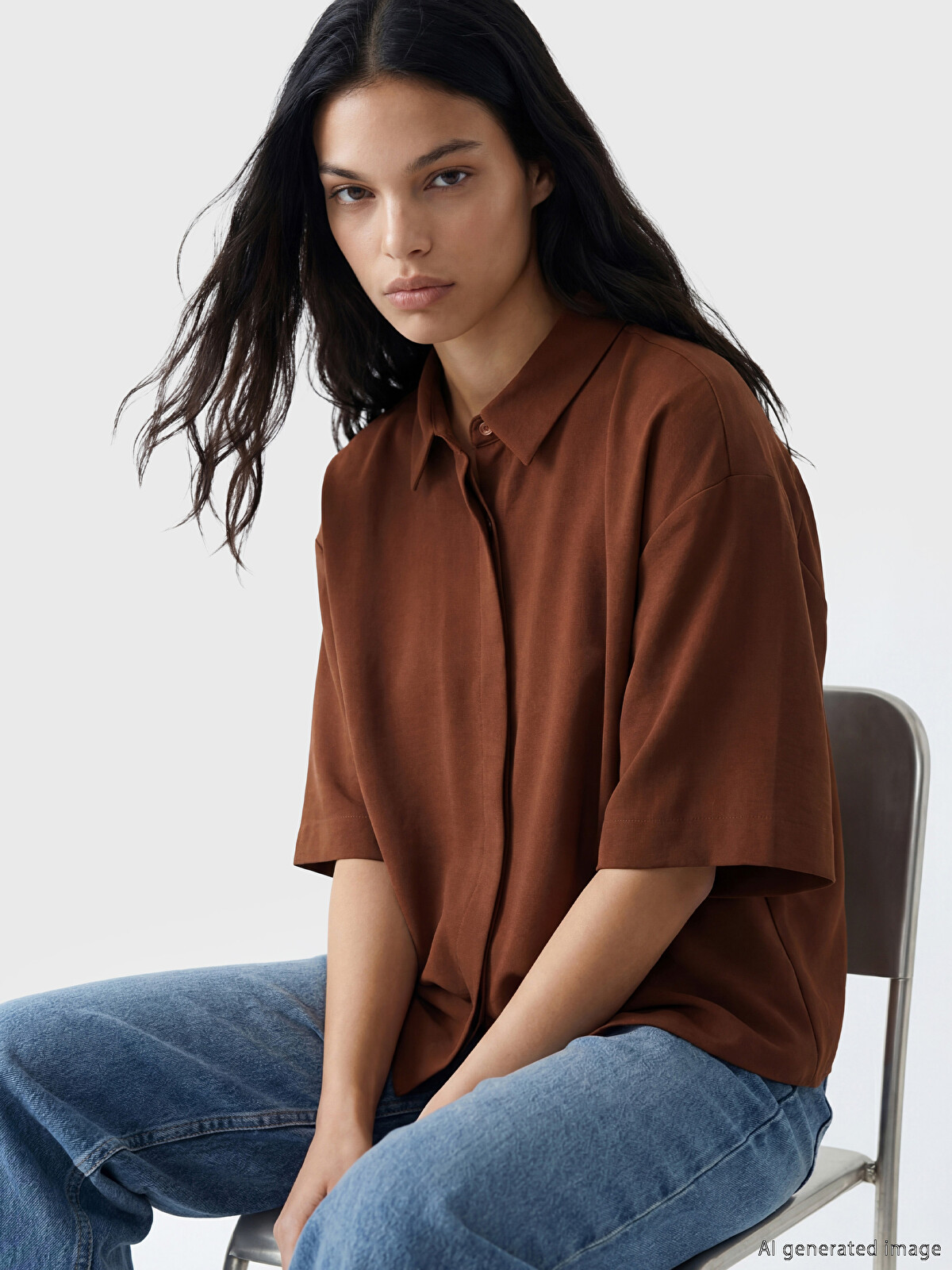WAROBE（和ローブ） / TAN WA Y SHIRT（SIZE2） LCW Vision Oversize Dobby Women's Shirt - S6Q573Z8-CXL | LC Waikiki