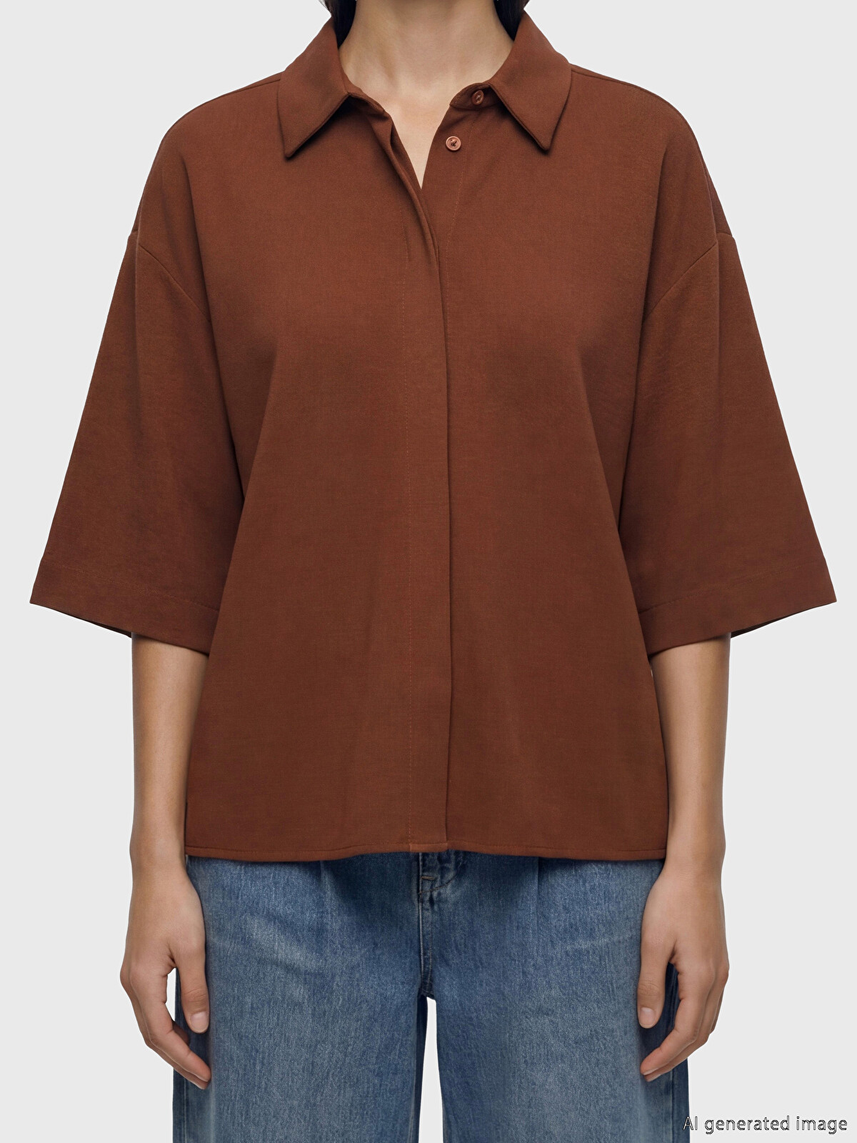 LCW Vision Oversize Dobby Women's Shirt - S6Q573Z8-CXL | LC Waikiki