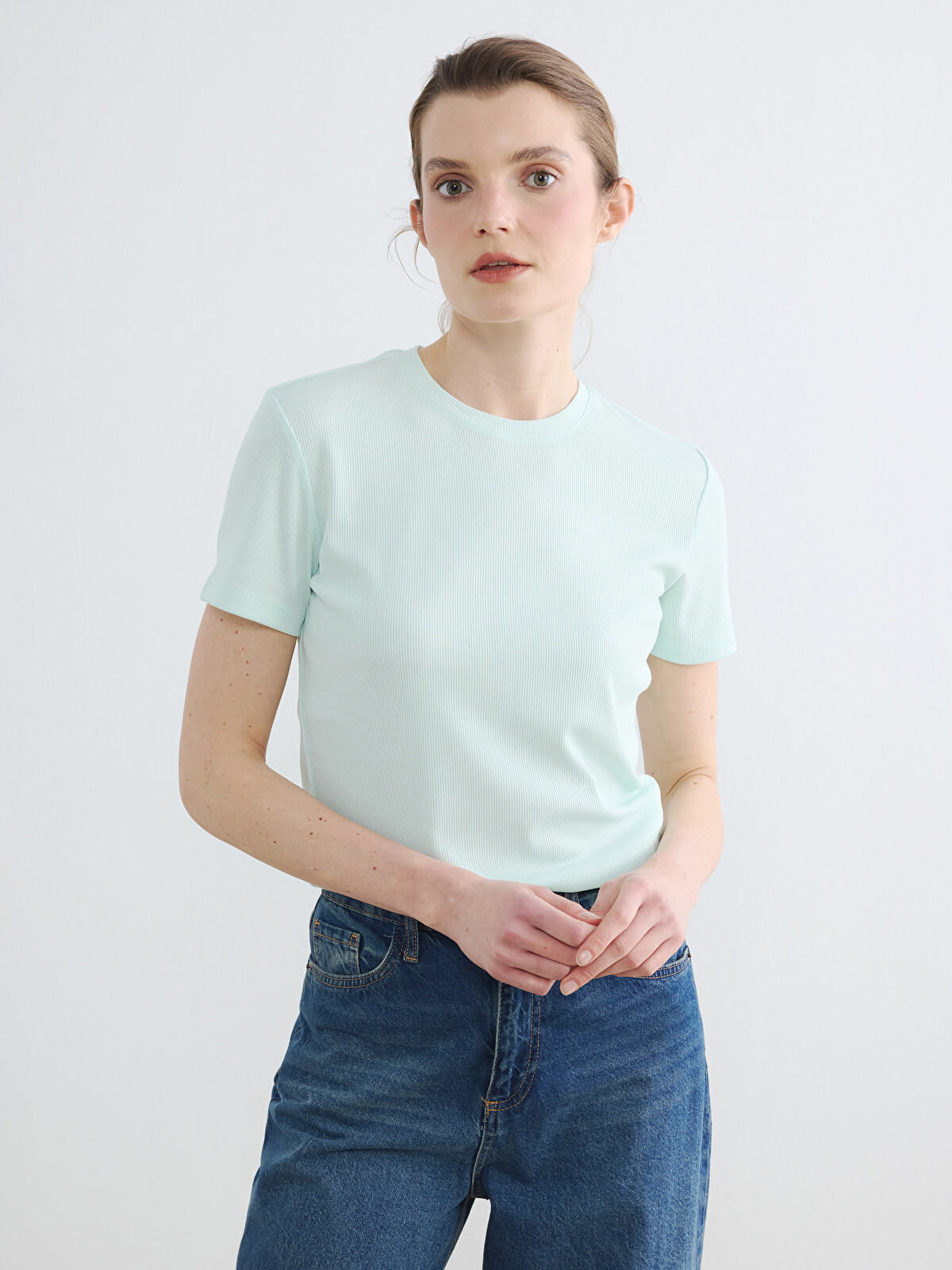 LCWAIKIKI Basic Woman Turquoise T-shirt - S6Q650Z8-FQW | LC Waikiki