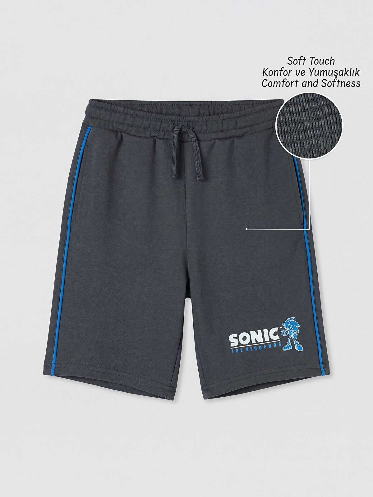 LCW Kids Antrasit Sonic Baskılı Erkek Çocuk Soft Touch Şort