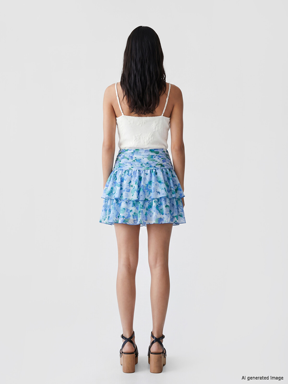 LCW Vision Zippered Waist Floral Frilled Mini Skirt - S6Q723Z8-LQQ