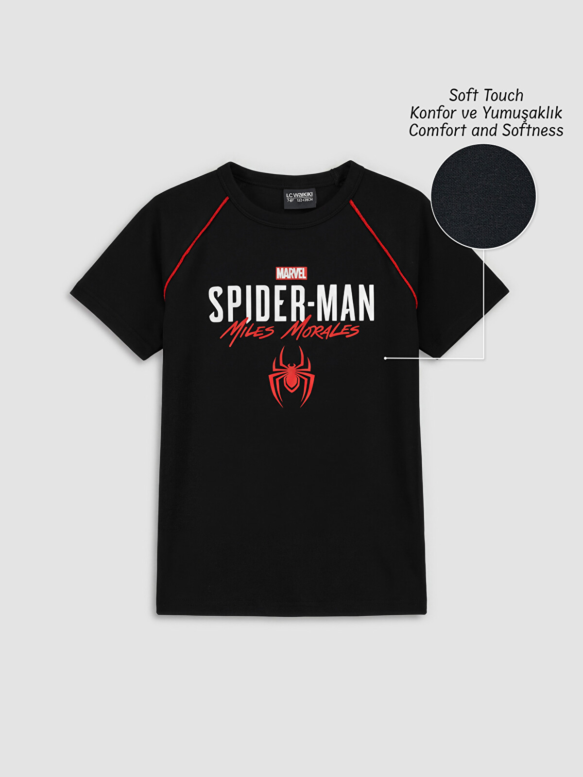 LCW Kids Siyah Spider-man Baskılı Erkek Çocuk Soft Touch Tişört
