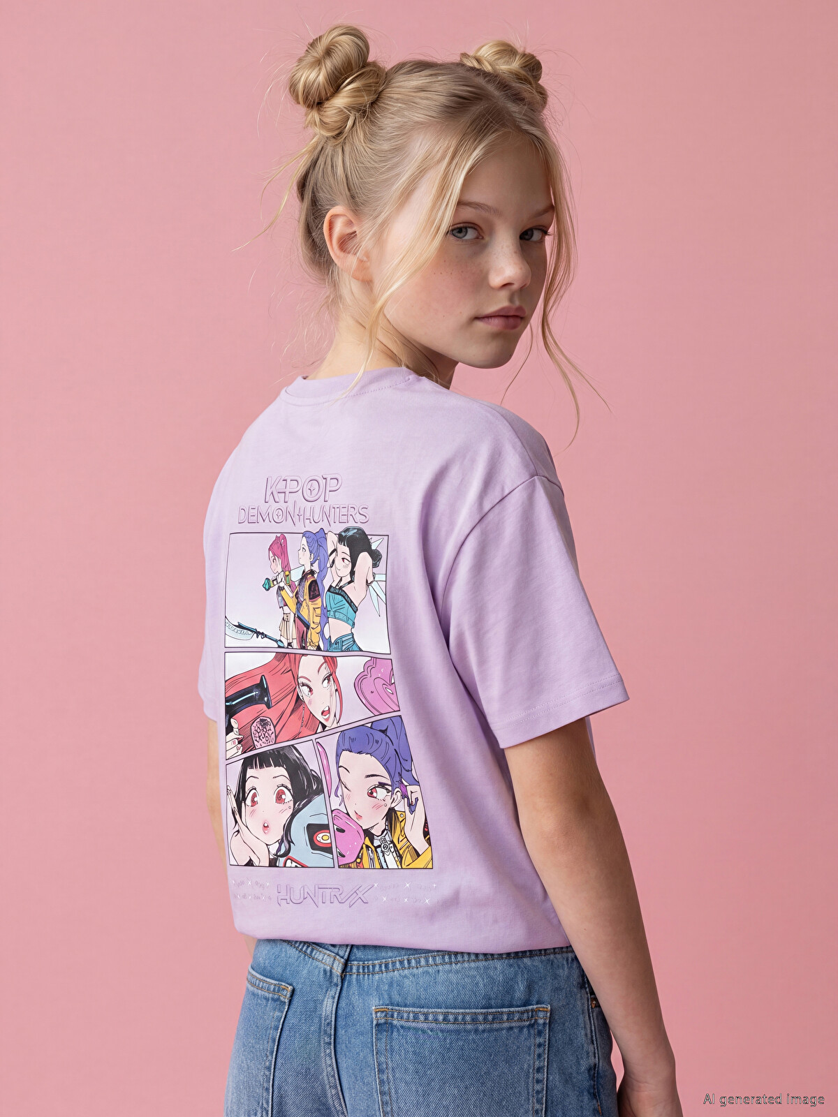 kiiroさん LCW Kids K-pop Demon Hunters Baskılı Kız Çocuk Tişört - S6R806Z4