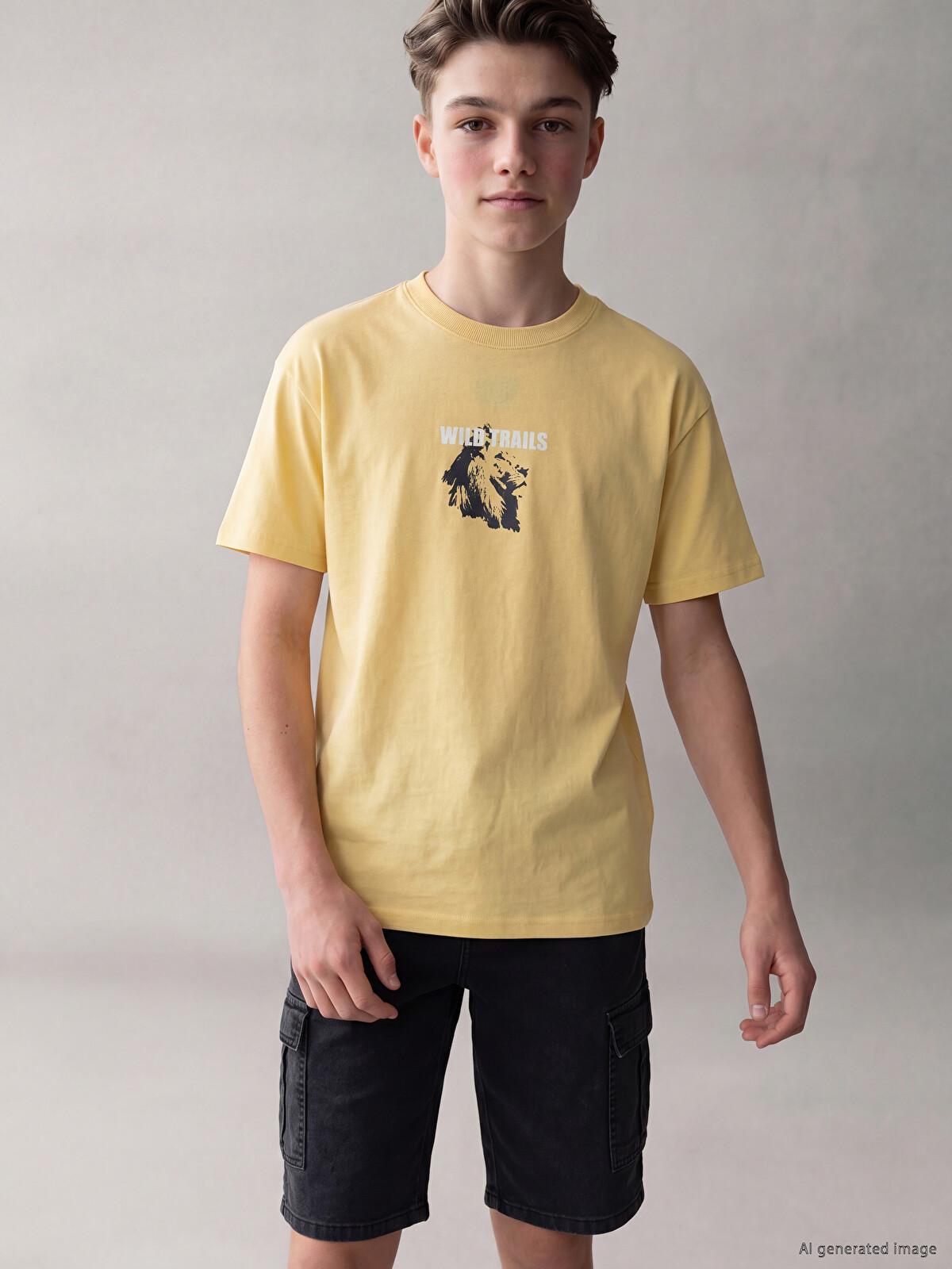 LCW Kids Sarı Bisiklet Yaka Baskılı Erkek Çocuk Tişört - S6R933Z4