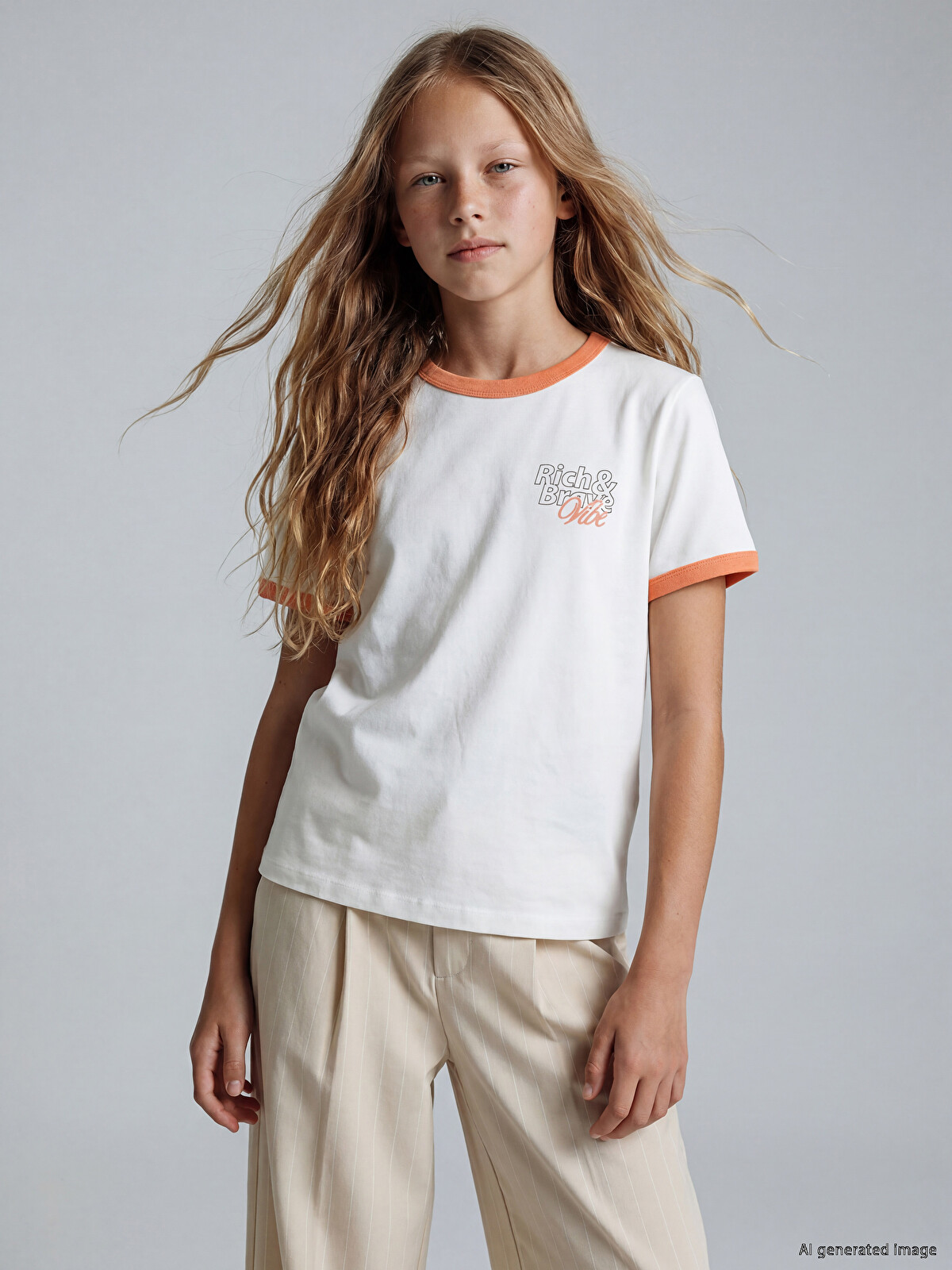 shmです LCW Kids Beyaz Bisiklet Yaka Baskılı Kız Çocuk Tişört - S6S523Z4