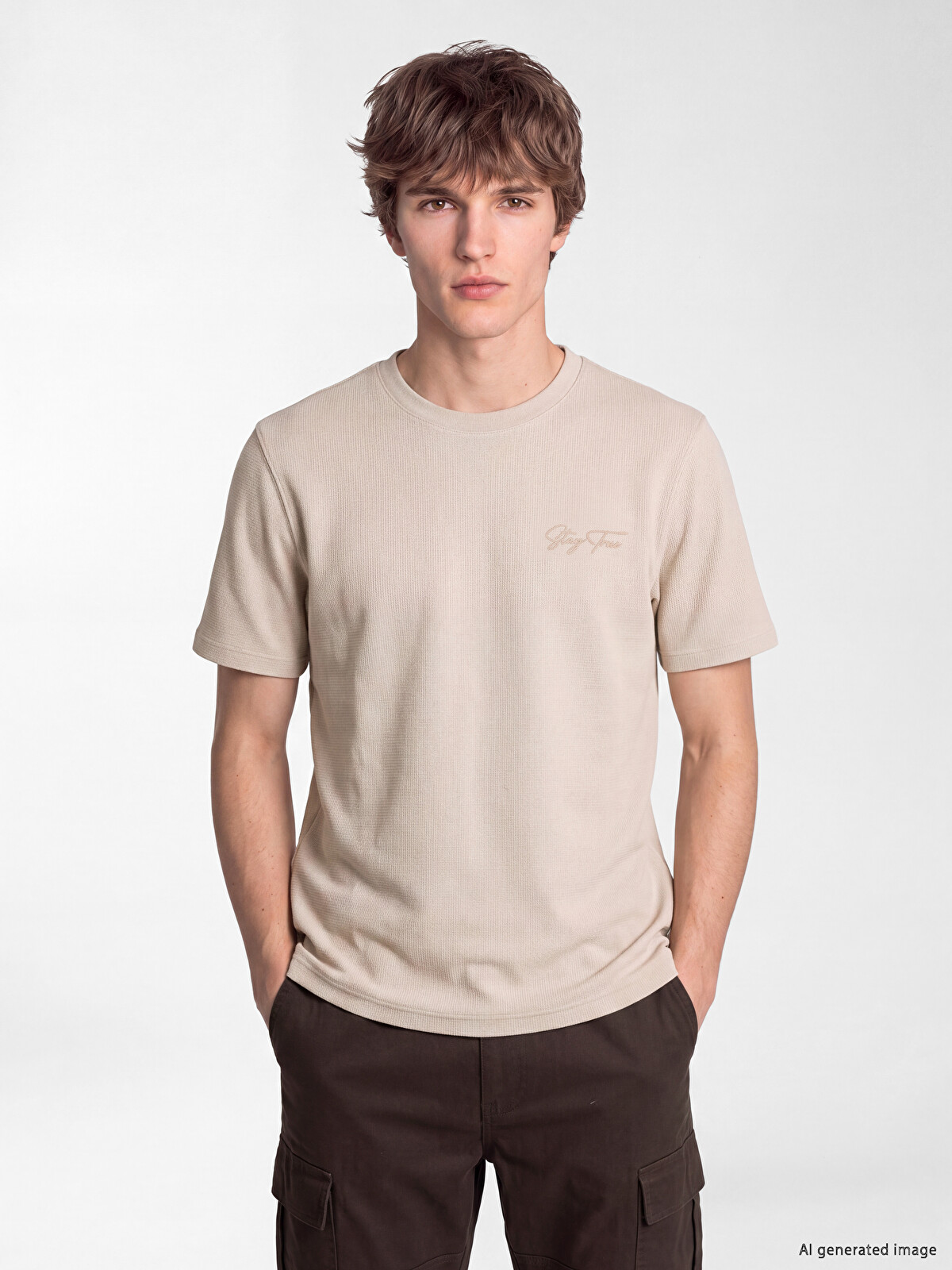 XSIDE Crew Neck Pique Men's T-shirt - W6L119Z8-YJ2 | LC Waikiki