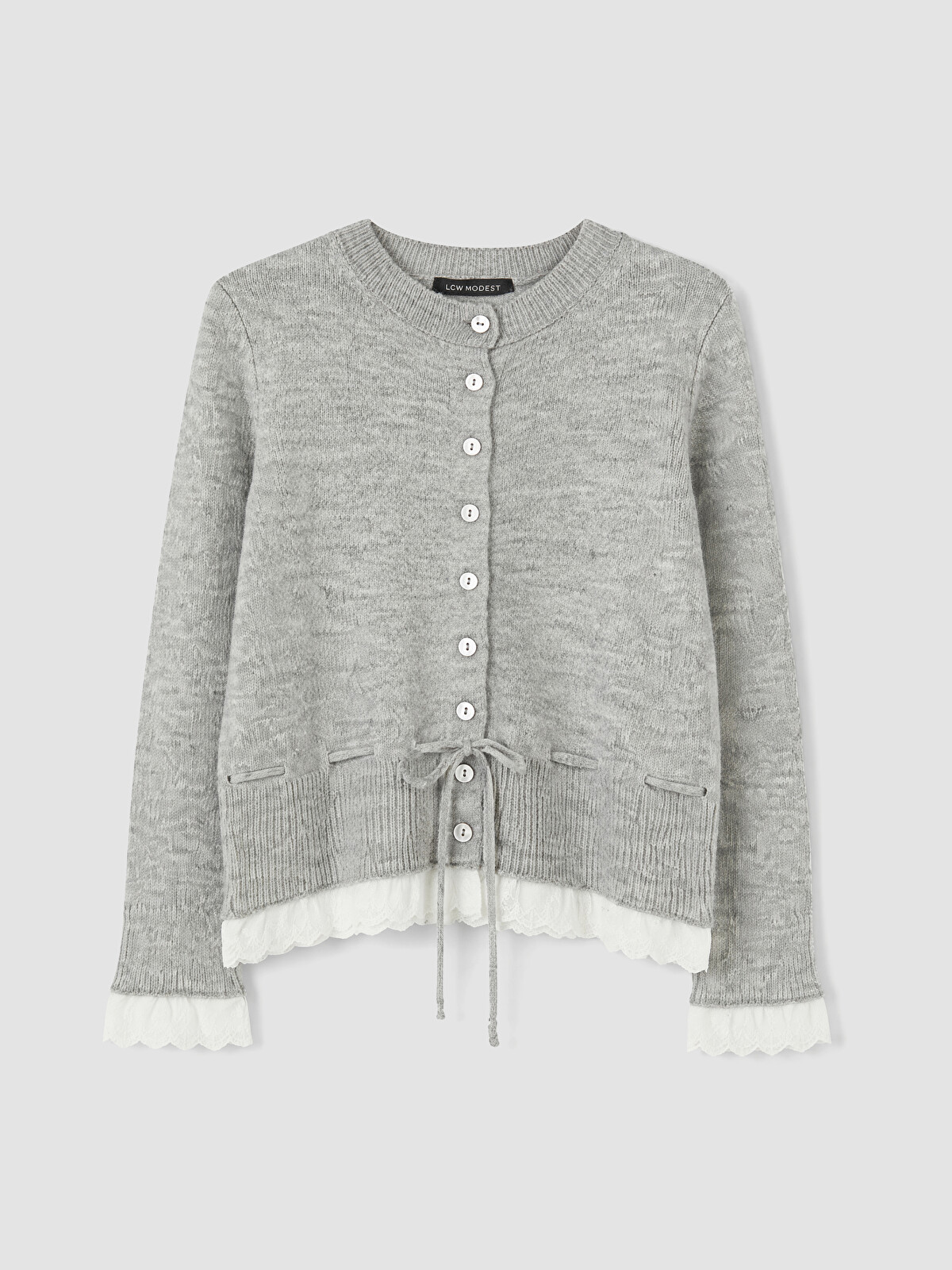 ゆき LCW Modest Gri Triko Düz Kadın Hırka - W6M448Z8-ZZD | LCW