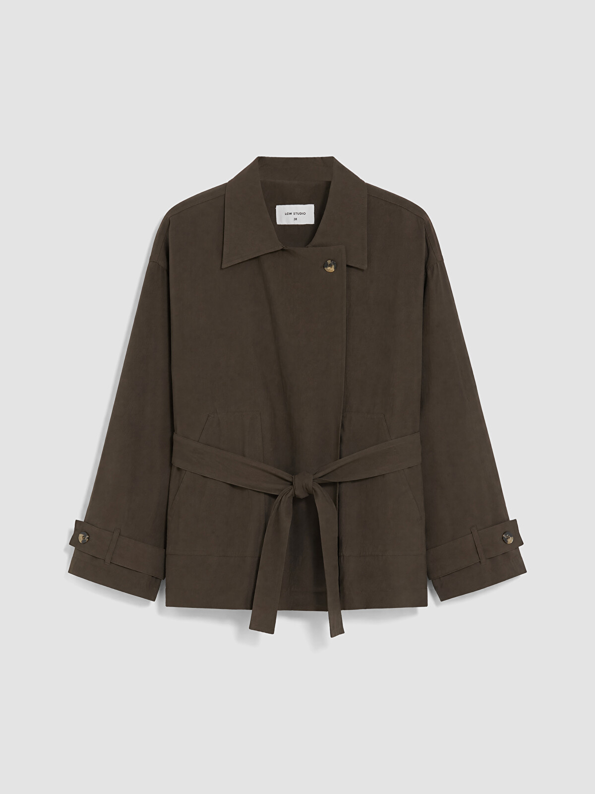 LCW STUDIO Haki Kuşaklı Oversize Kadın Gabardin Ceket - W6N649Z8
