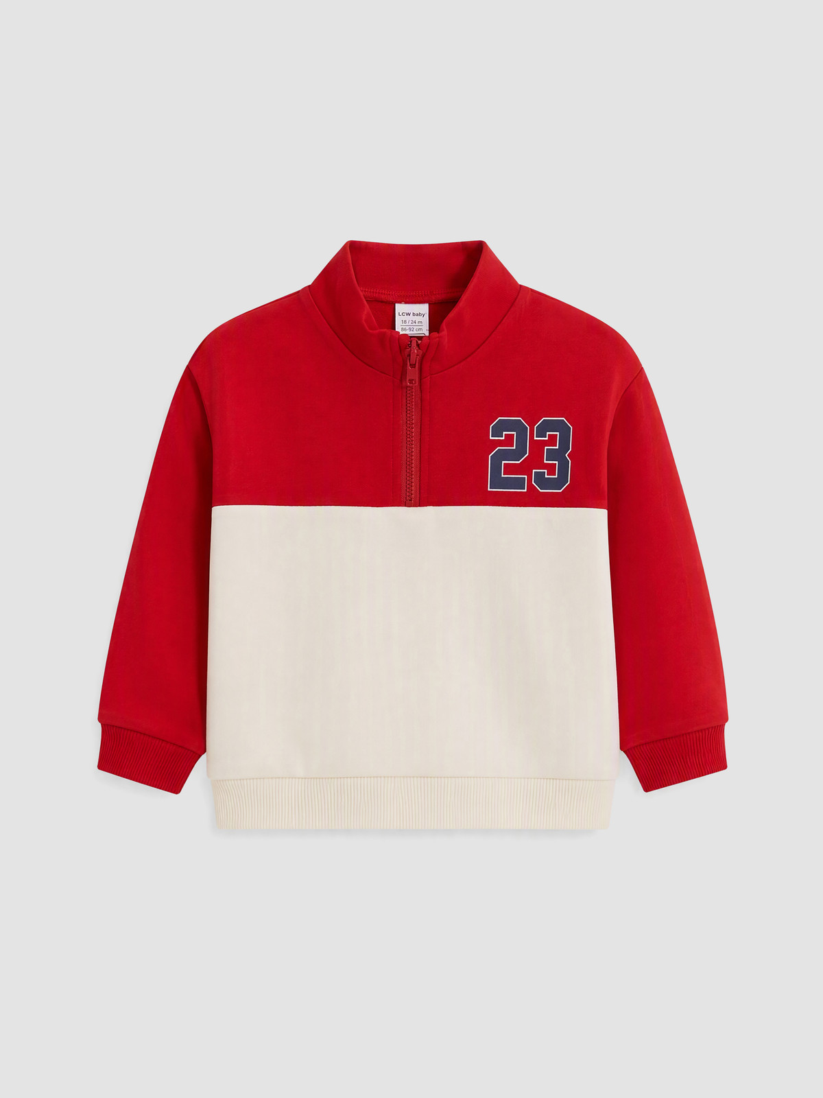 LCW baby Kırmızı Renk Bloklu Erkek Bebek Sweatshirt Ve Eşofman
