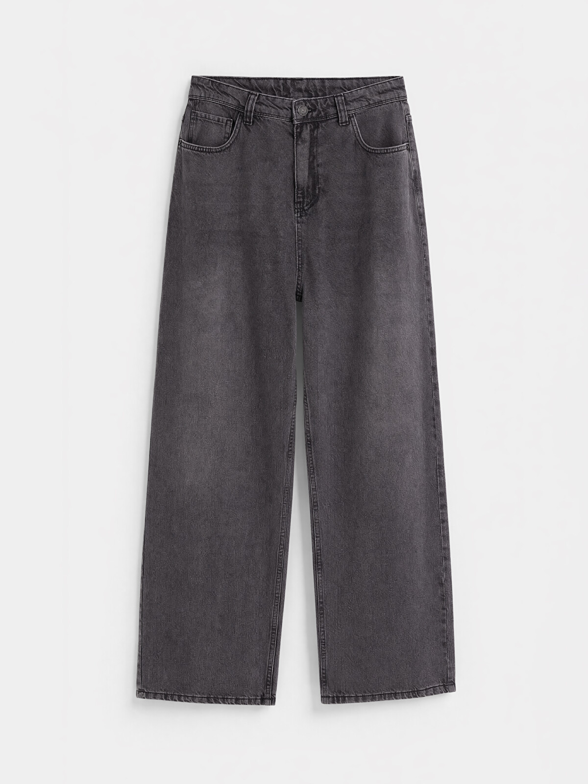XSIDE Antrasit Denim Düz Super Baggy Fit Normal Bel Geniş Paça