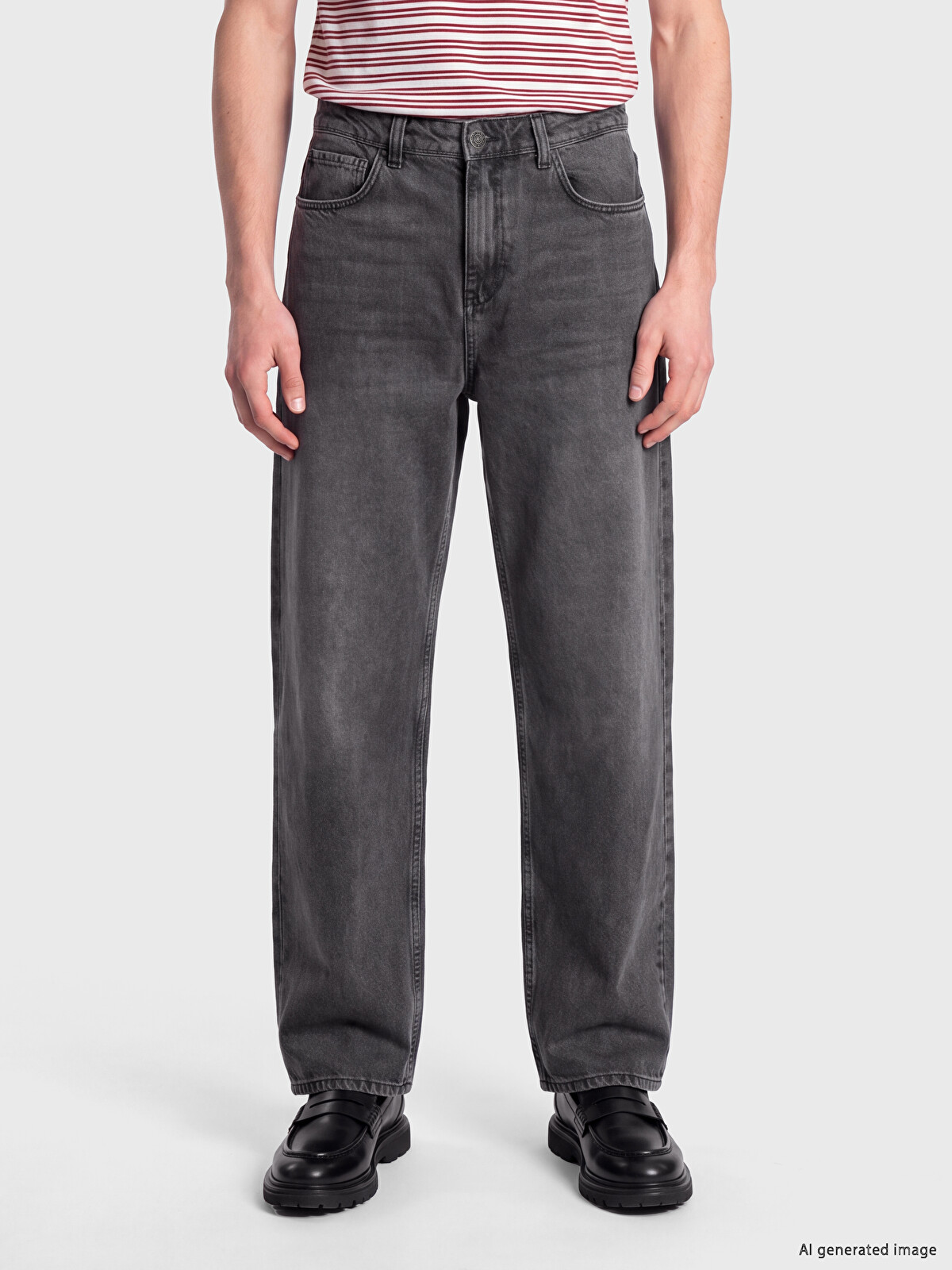 XSIDE Antrasit Denim Düz Super Baggy Fit Normal Bel Geniş Paça