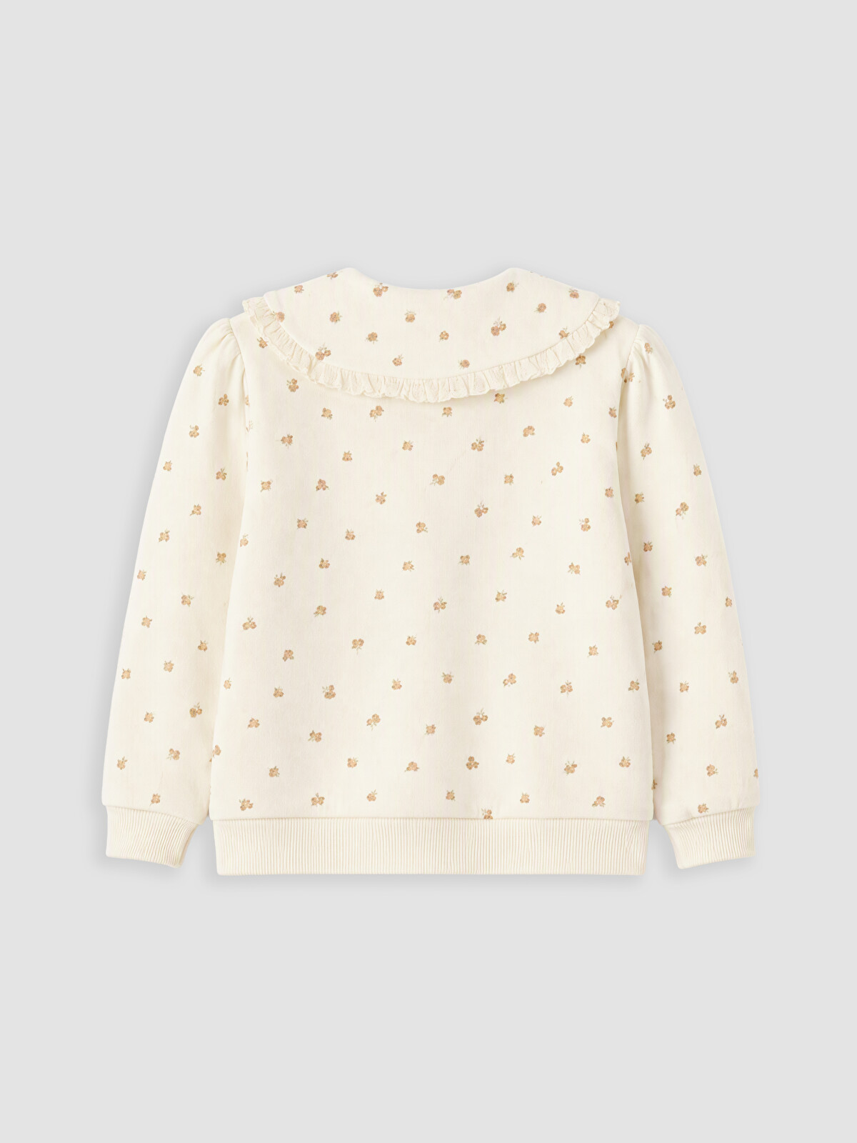 LCW Kids Ekru 3 İplik Şardonlu Desenli Kız Çocuk Sweatshirt