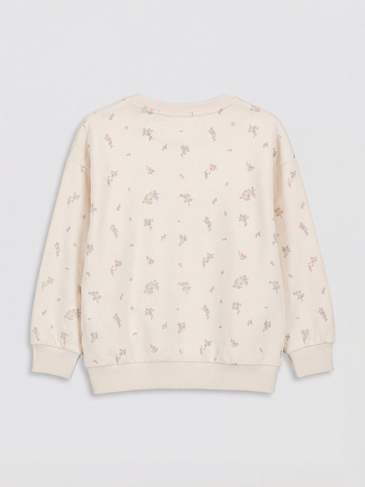 LCW Kids Ekru Bisiklet Yaka Çiçekli Kız Çocuk Sweatshirt