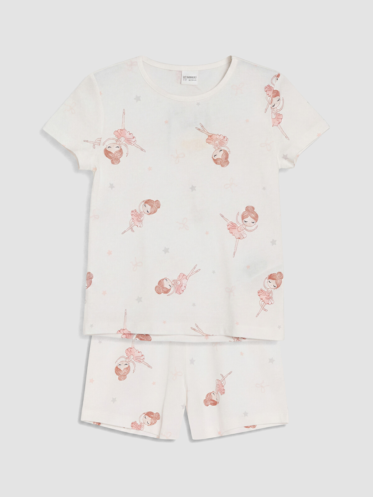 LCW Kids Ekru Bisiklet Yaka Kız Çocuk Şortlu Pijama Takımı
