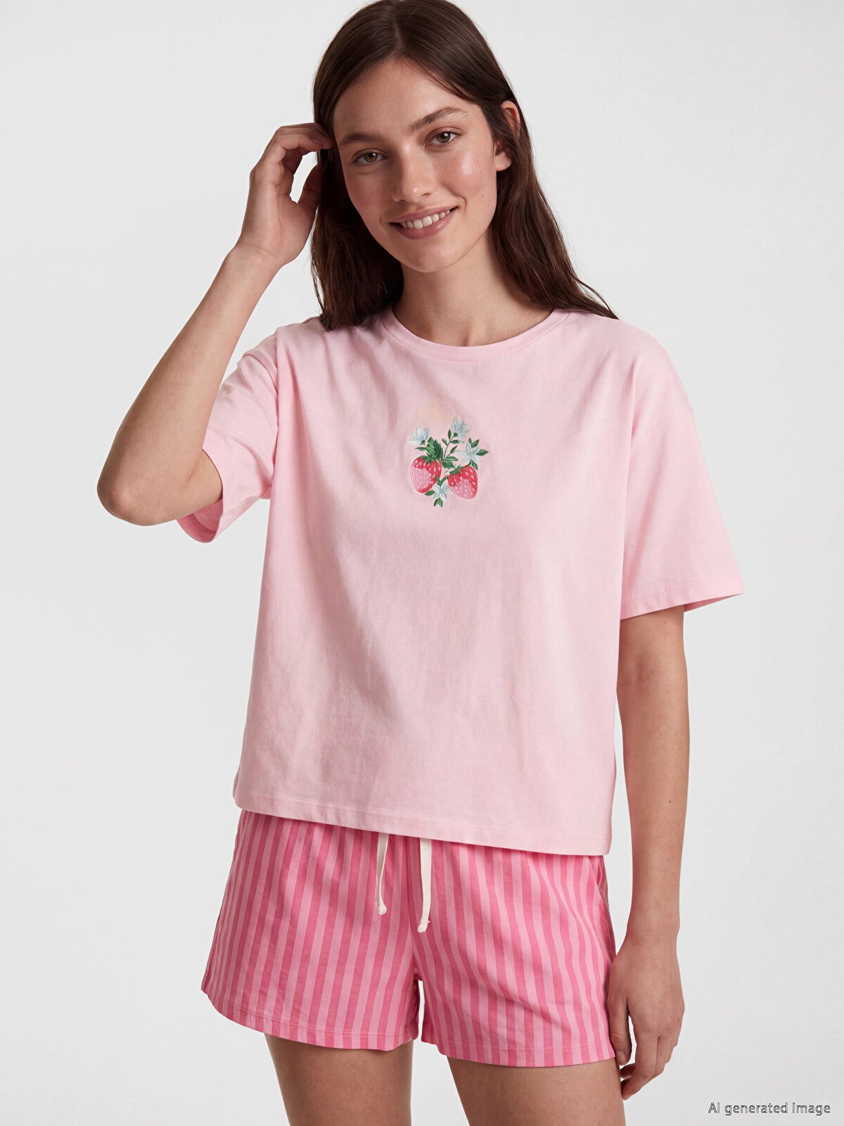 LCW DREAM Pembe Penye Baskılı Kısa Kollu Kadın Şortlu Pijama