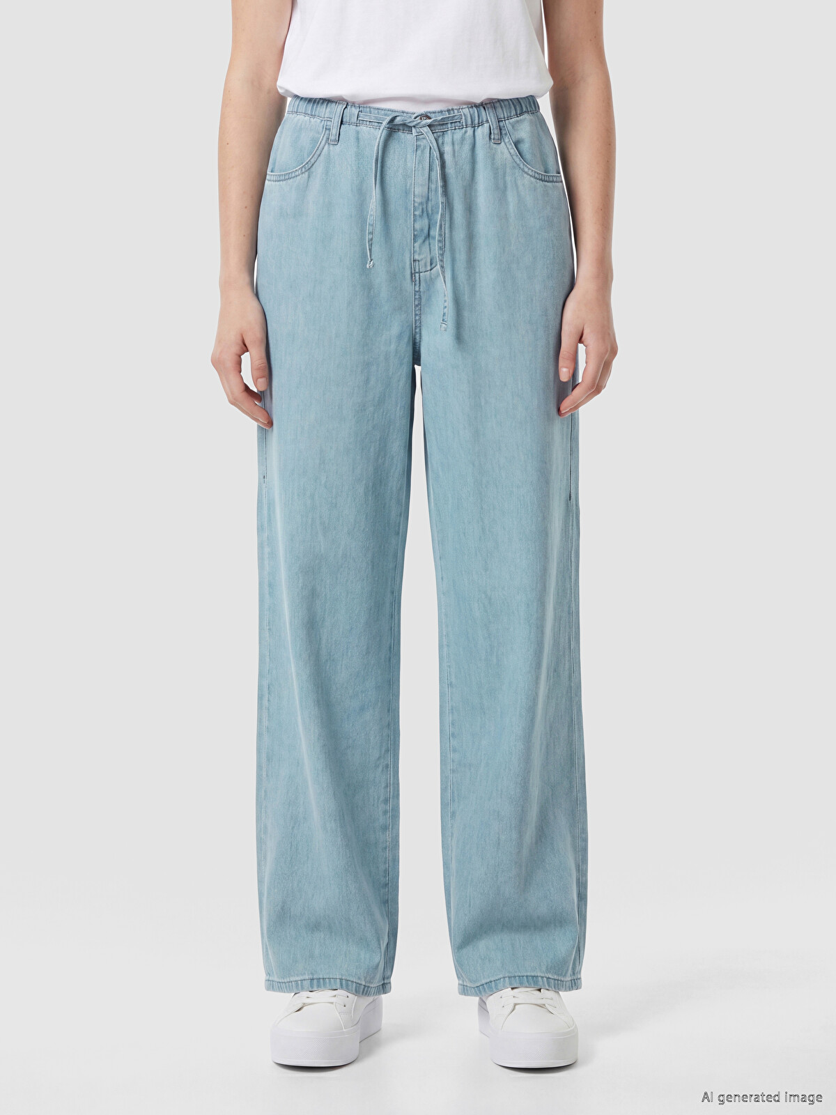 XSIDE Drawstring Waist Wideleg Women's Jeans - W6CS32Z8-S1D | LC