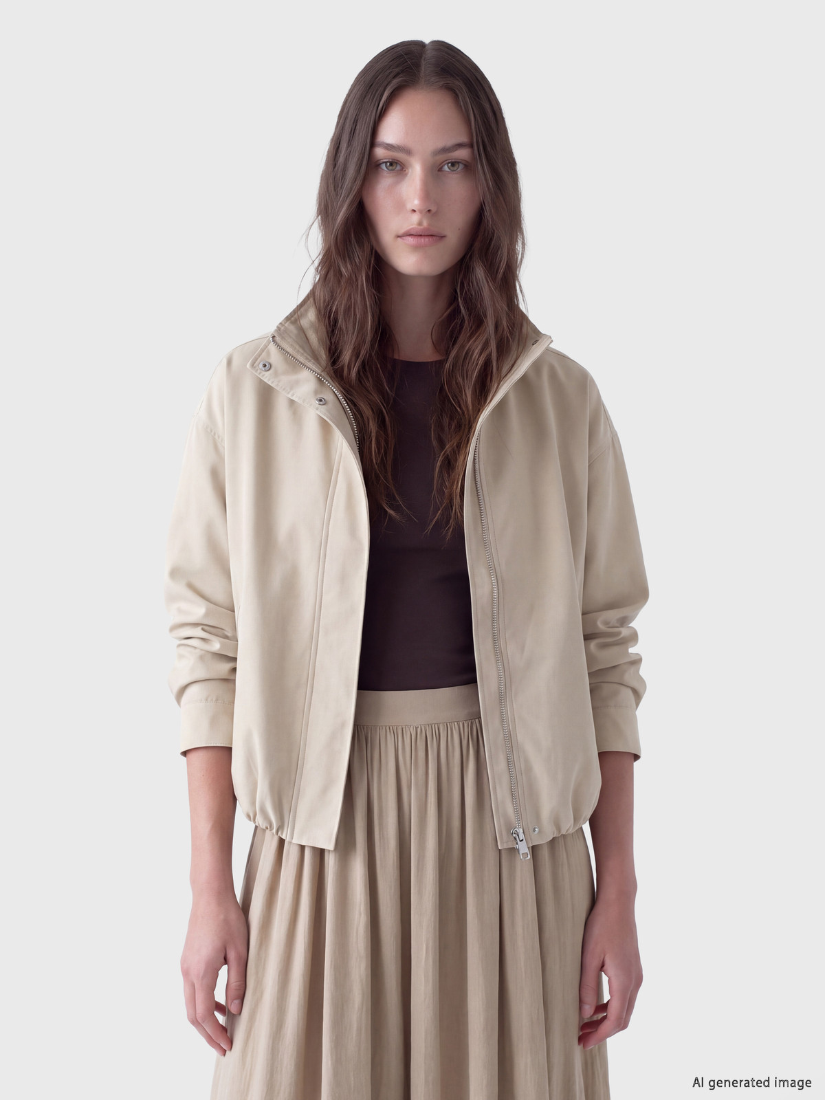 LCW Modest Bej Dik Yaka Oversize Kadın Yağmurluk - W6ED65Z8-QVK | LCW