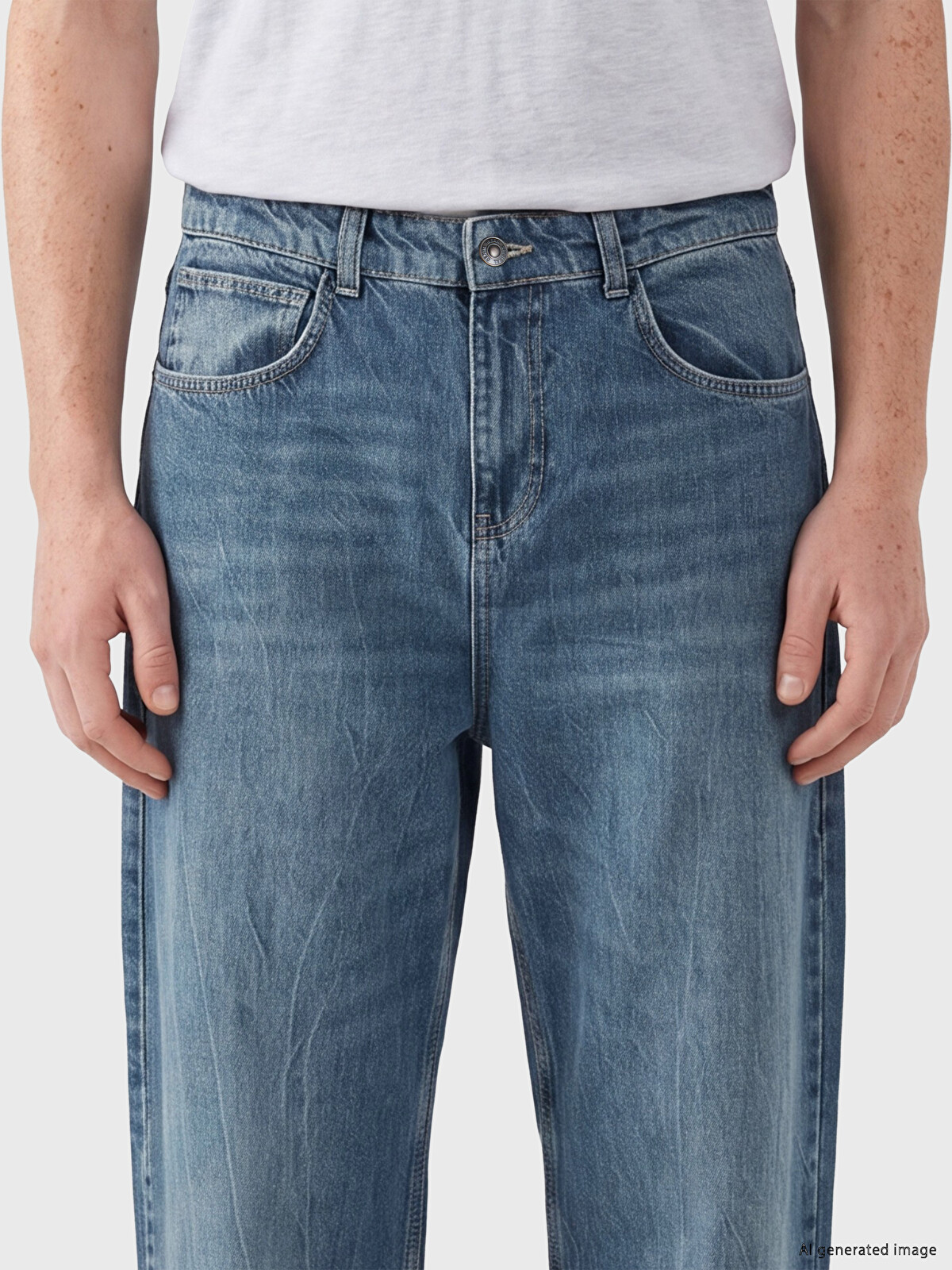 XSIDE İndigo Denim Düz Loose & Bol Normal Bel Daralan Paça Erkek