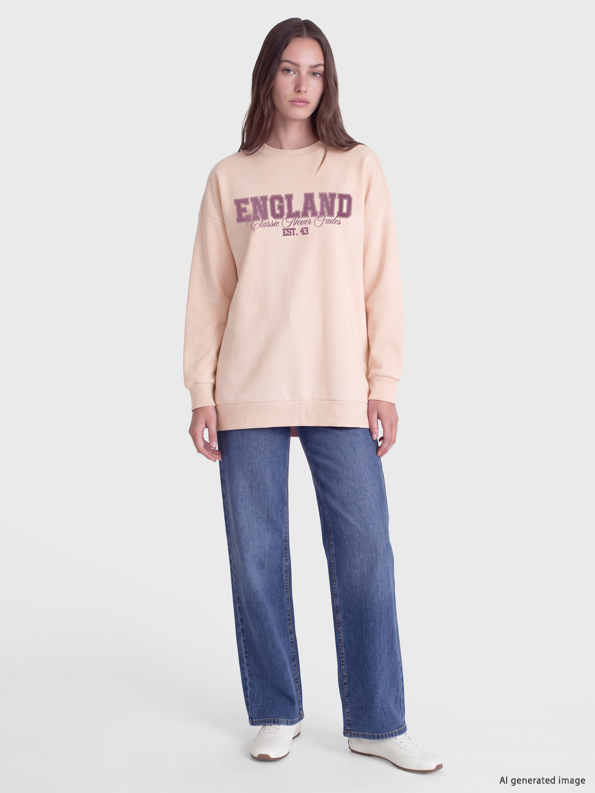 LCW Modest Printed Women's Thick Sweatshirt Tunic - W6GO12Z8-G3K