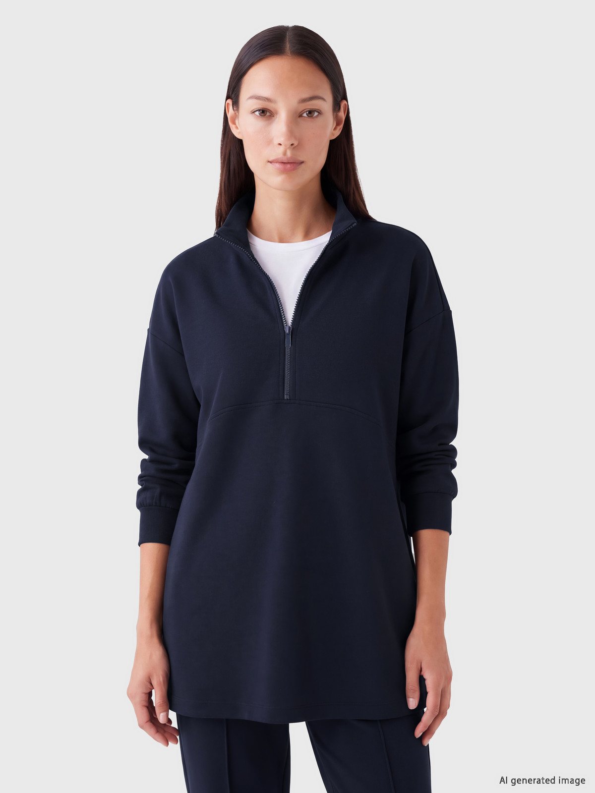 LC WAIKIKI Lacivert Oversize Soft Touch Kadın Sweatshirt Tunik