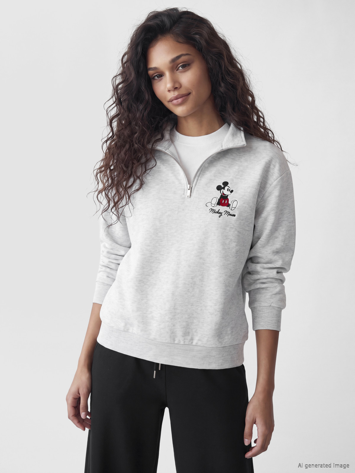 みぃ！ XSIDE Mickey Mouse Nakışlı Oversize Kadın Sweatshirt - W6HY55Z8