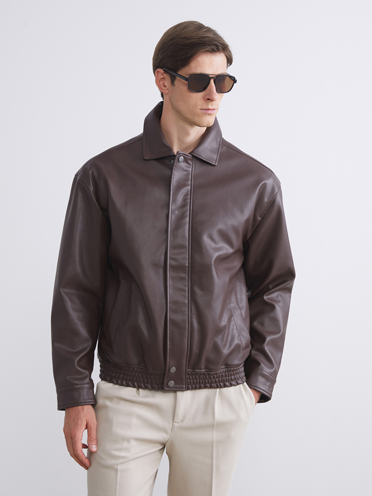 LCW Vision Shirt Collar Men's Faux Leather Jacket - W60048Z8-JR3