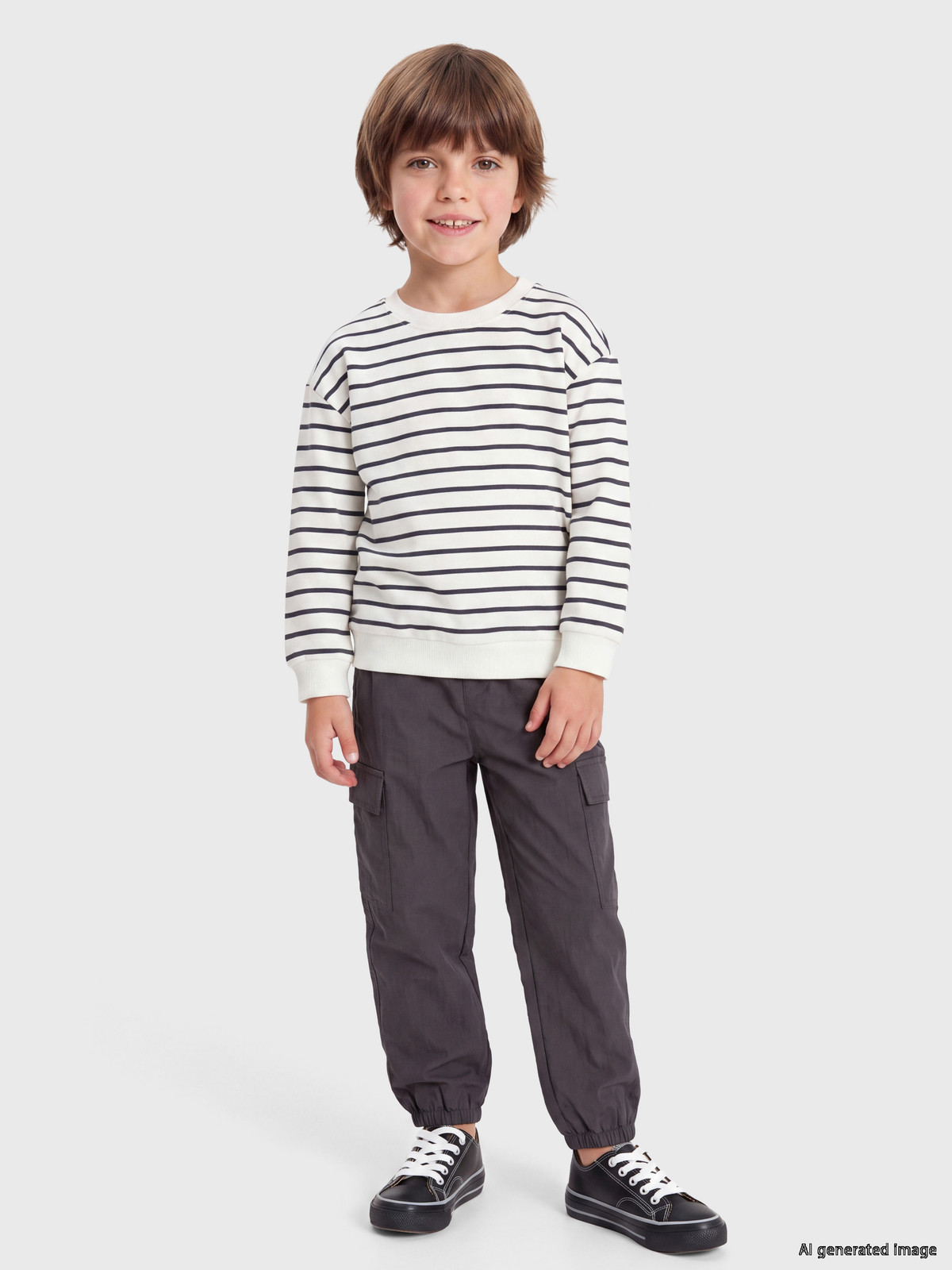 LCW Kids Gri 3 İplik Çizgili Standart & Regular Erkek Çocuk Takım