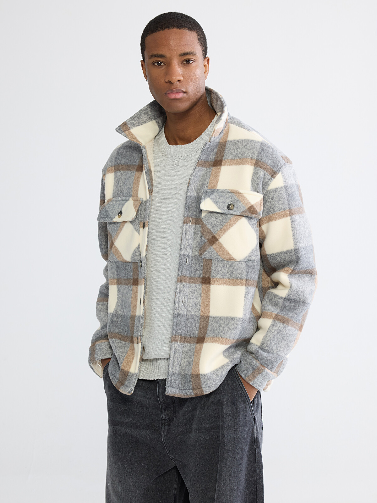 XSIDE Loose Fit Plaid Men's Shirt Jacket - W60935Z8-LKQ | LC Waikiki