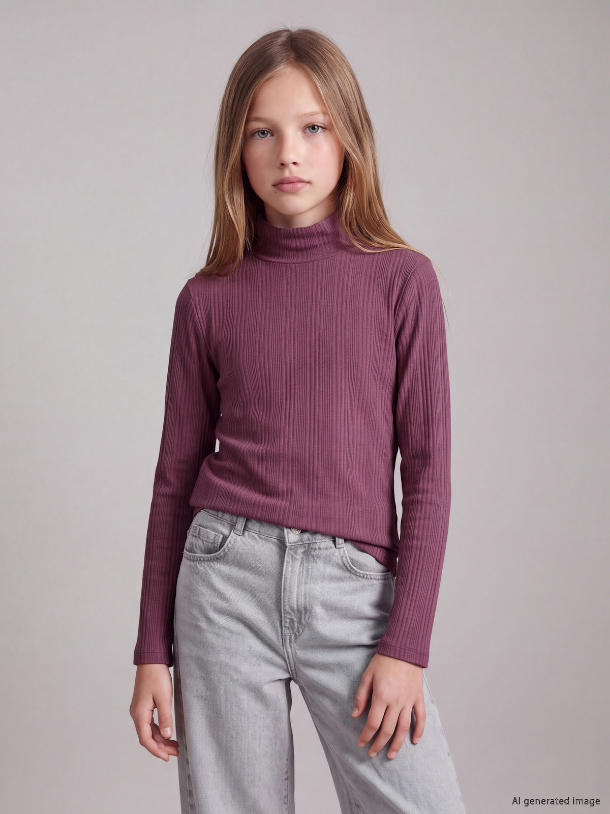 LCW Kids Turtleneck Girls' Ribbed T-shirt - W60960Z4-5AV | LC Waikiki