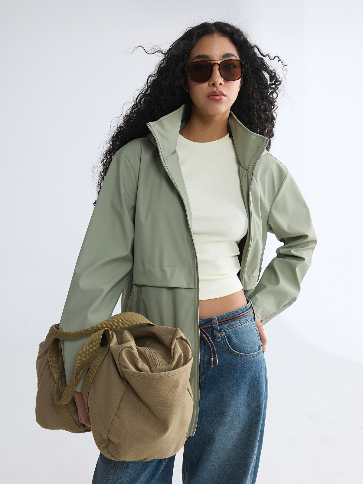 XSIDE Haki Kapüşonlu Oversize Kadın Yağmurluk - W63611Z8-KEL | LCW