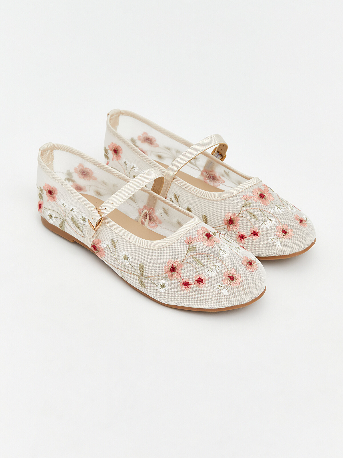 LCW STEPS Flower Embroidered Mesh Girls' Ballet Flats - W66984Z4