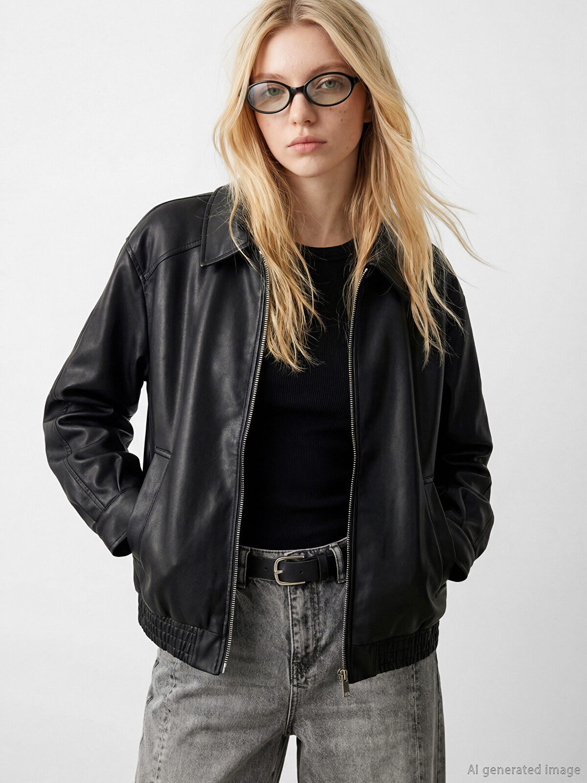 XSIDE Oversize Women's Faux Leather Jacket - W69104Z8-CVL | LC Waikiki