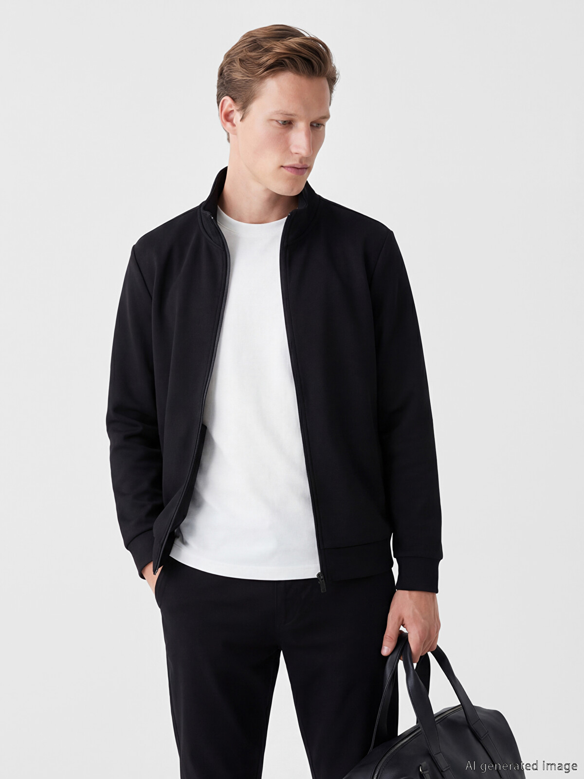 SOUTHBLUE Siyah Dik Yaka Erkek Fermuarlı Sweatshirt - W6AT82Z8-CVL