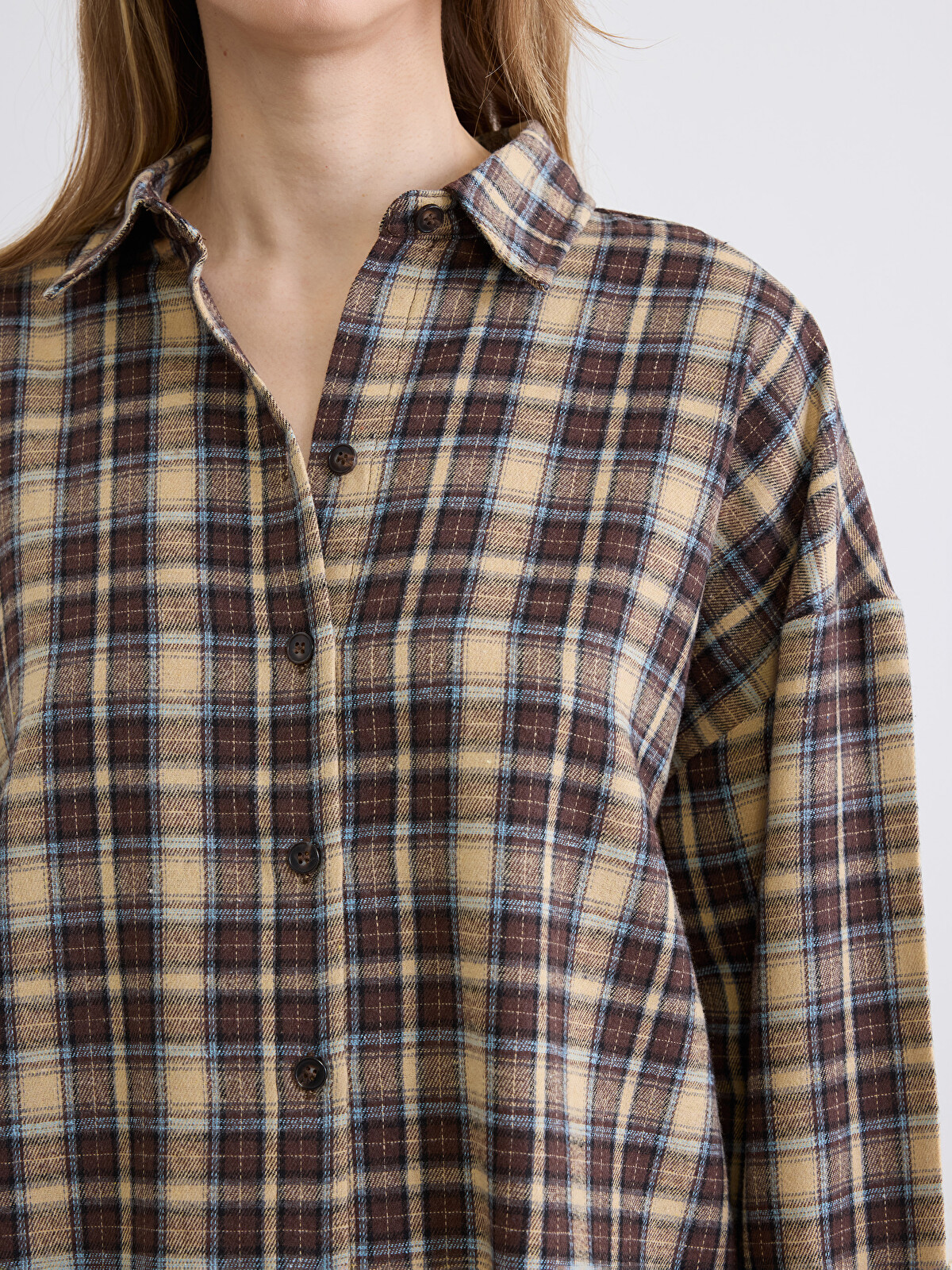 LCW Vision Plaid Oversize Women's Flannel Shirt - W6AY27Z8-LLL