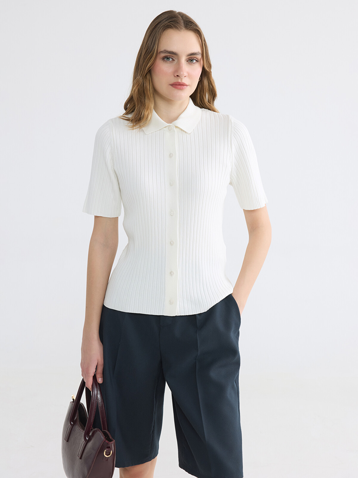 LCW EVERYDAY Polo Yaka Kadın Triko Hırka - W6BE33Z8-R9J | LC Waikiki
