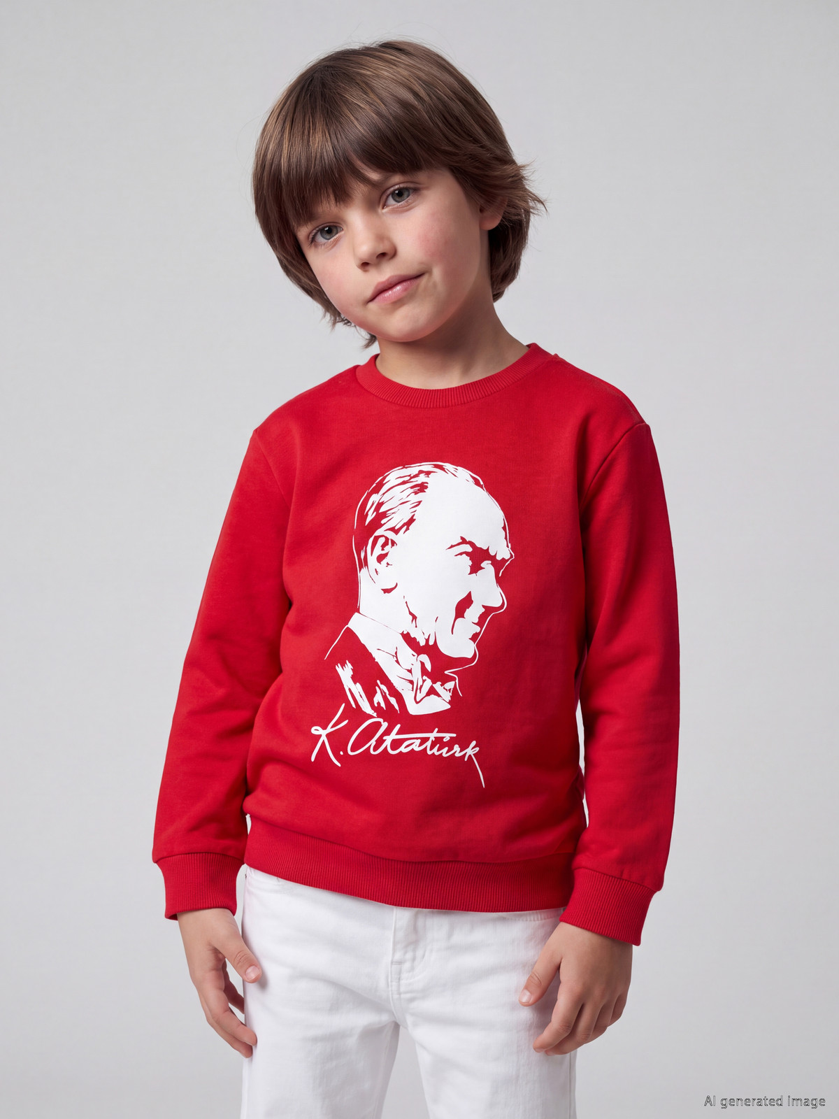 LCW Kids Bisiklet Yaka Atatürk Baskılı Erkek Çocuk Sweatshirt