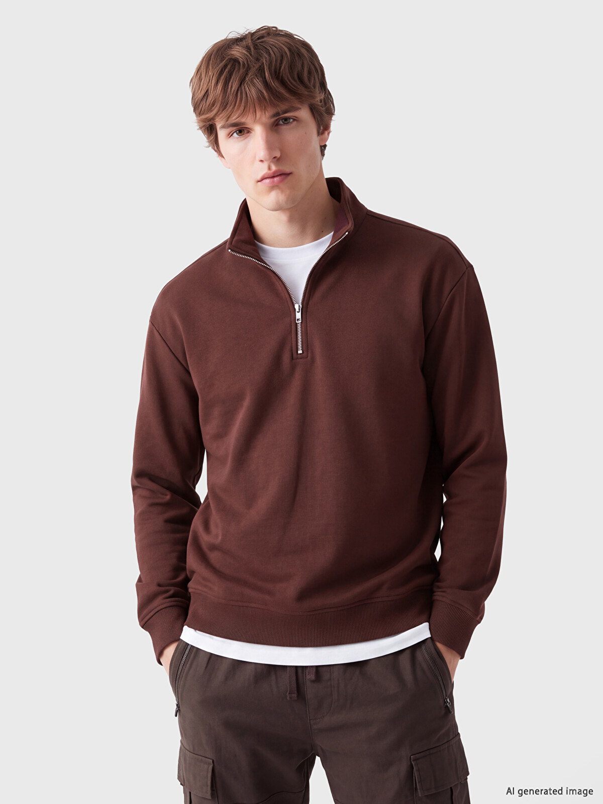 マイルド XSIDE Bordo 3 İplik Şardonlu Düz Rahat & Relax Erkek Sweatshirt