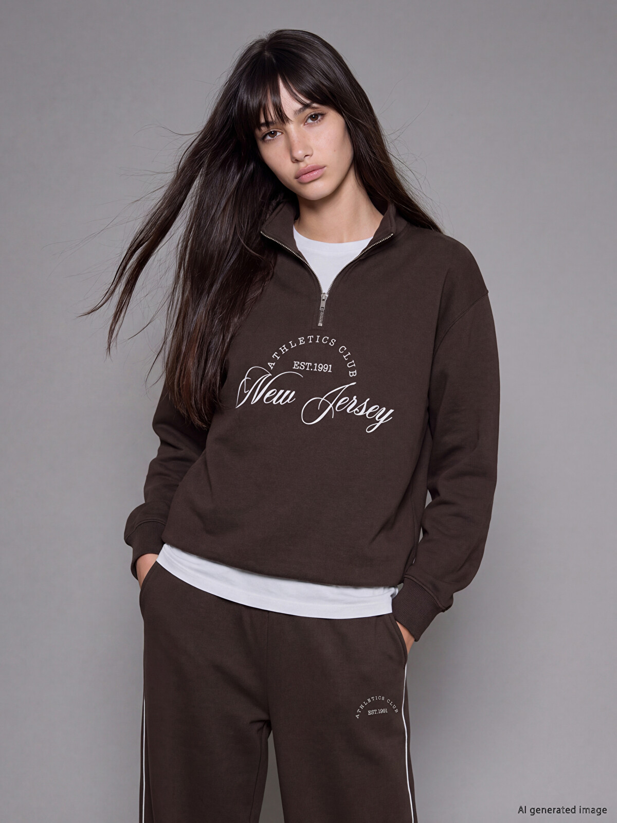 XSIDE Mock Neck Printed Oversize Women's Thick Sweatshirt