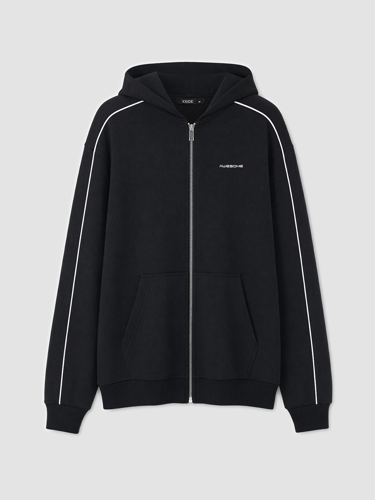 XSIDE Siyah 3 İplik Baskılı Loose & Bol Erkek Fermuarlı Sweatshirt