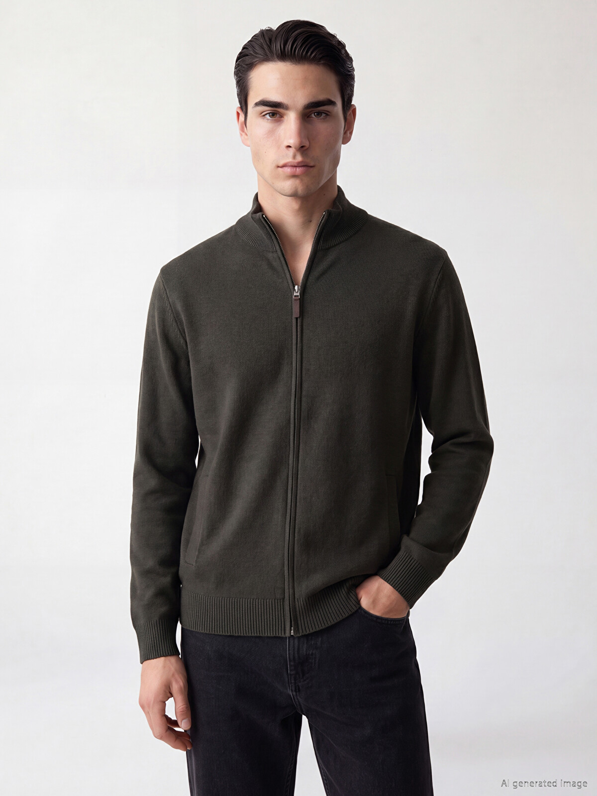 LCWAIKIKI Classic Yeşil Regular Fit Dik Yaka Erkek Triko Hırka