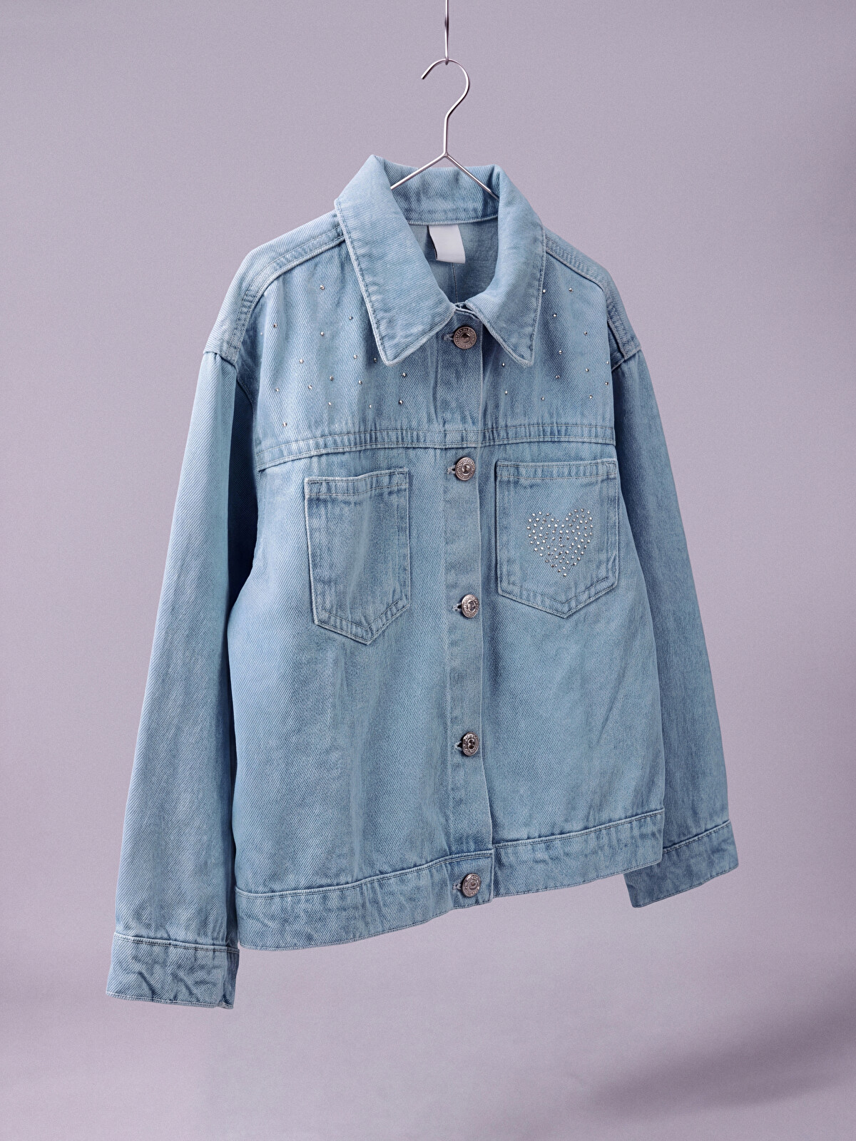 LCW Kids İndigo Denim Taşlı Loose & Bol Kız Çocuk Jean Ceket