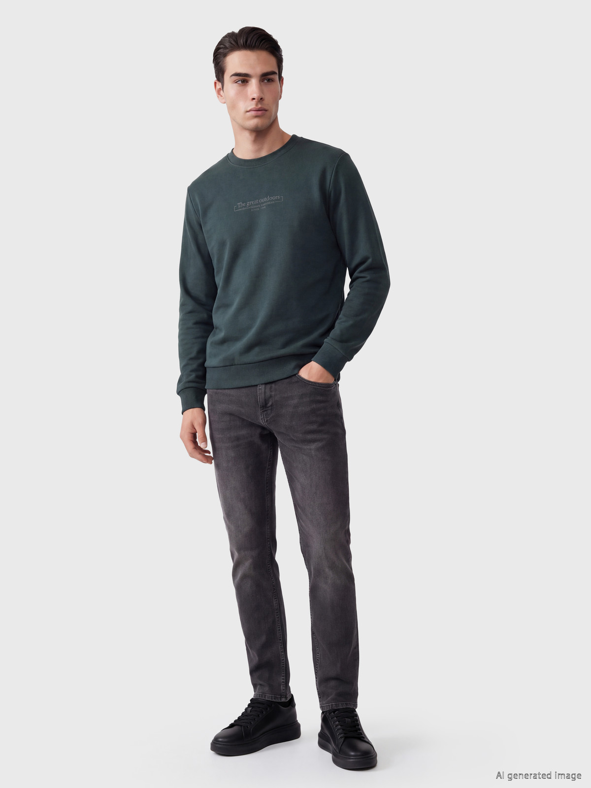 LCWAIKIKI Classic Bisiklet Yaka Baskılı Erkek Kalın Sweatshirt