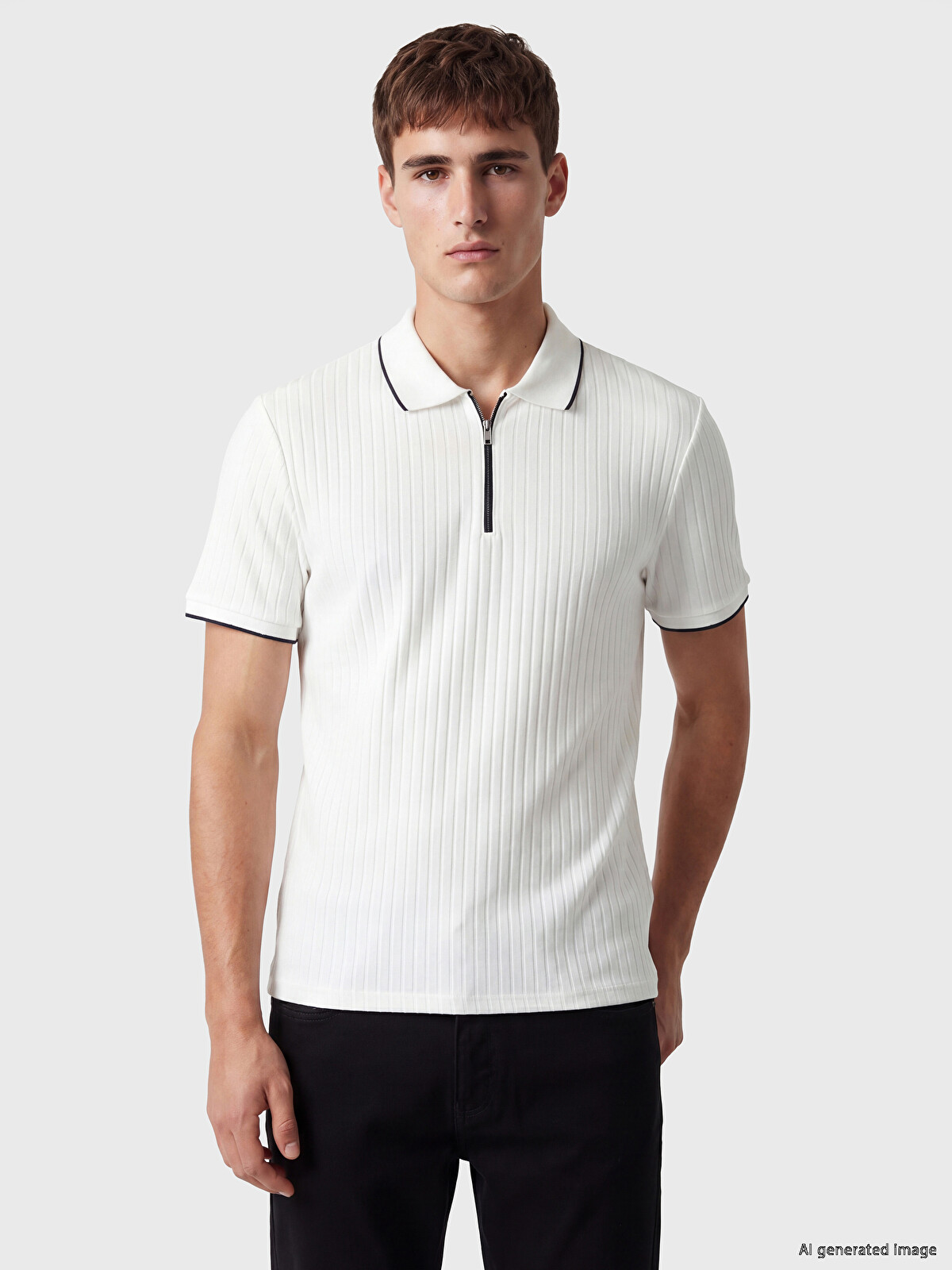 LCW Vision Beyaz Polo Yaka Çizgili Erkek Tişört - S7N724Z8-R9J | LCW