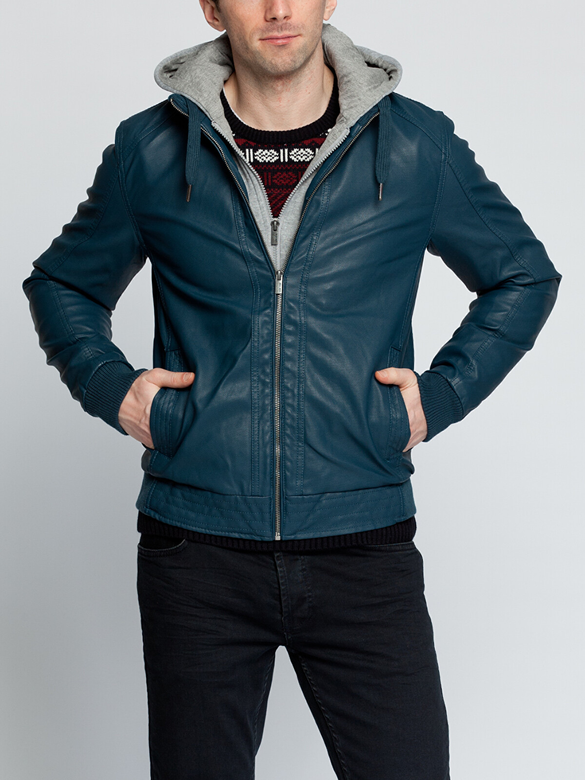 XSIDE Man Navy Faux Leather Coat - 6Y1542Z8-7M7 | LC Waikiki
