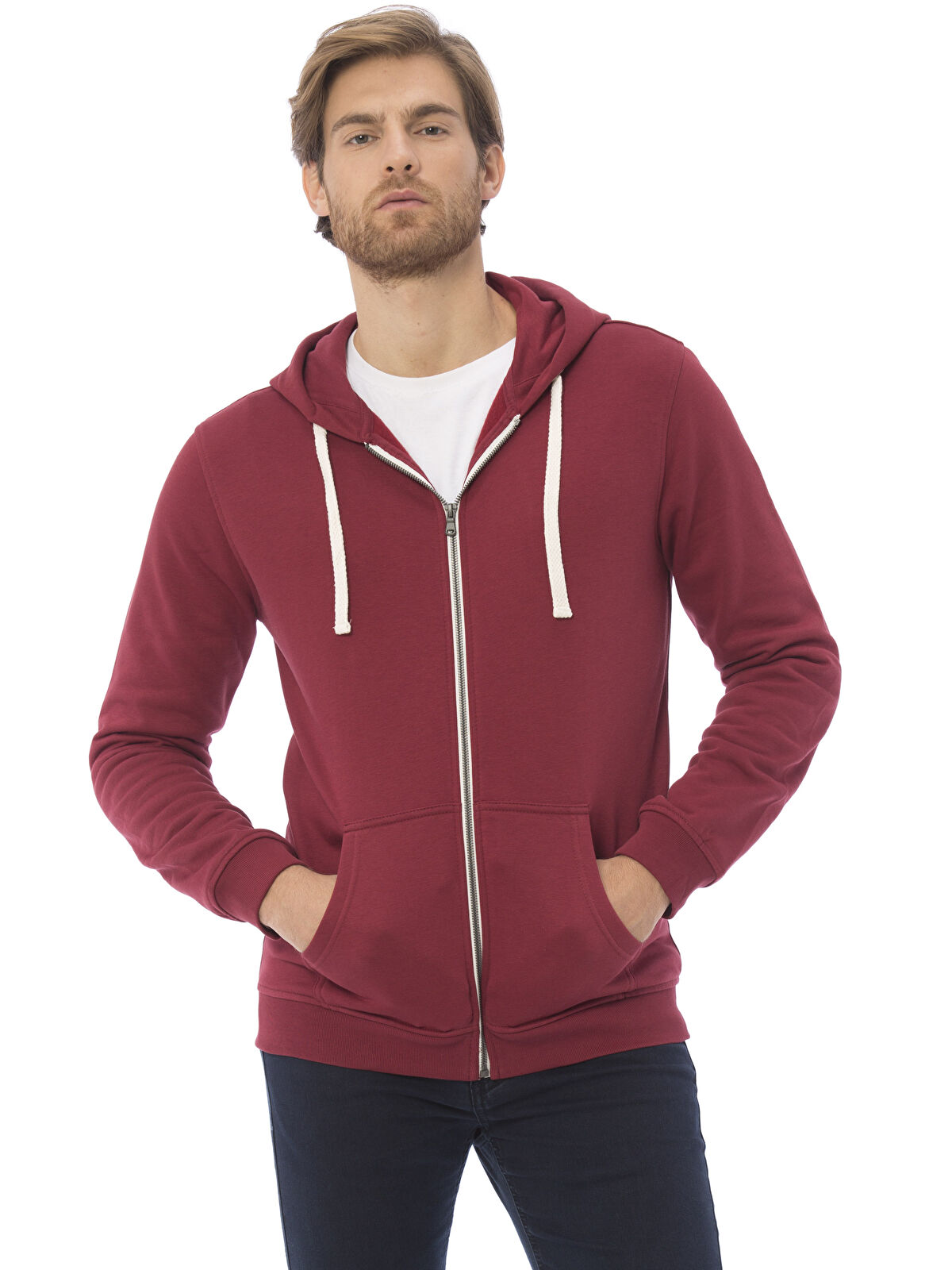 LCWAIKIKI Basic Man BORDEAUX Zip-Up Sweatshirt -7K3373Z8-HHF