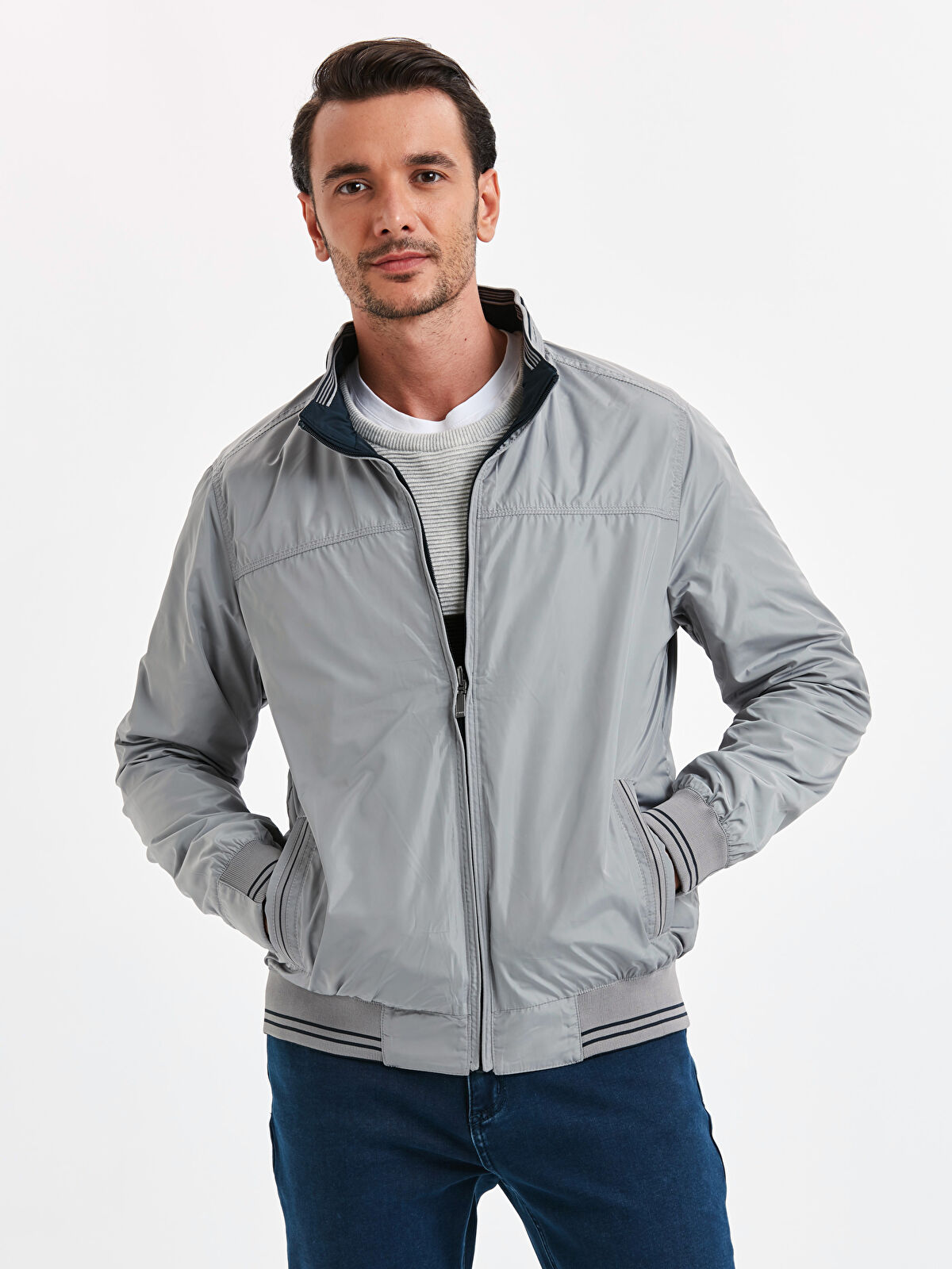 LCWAIKIKI Classic İndigo Standart Kalıp Dik Yaka Erkek Mont