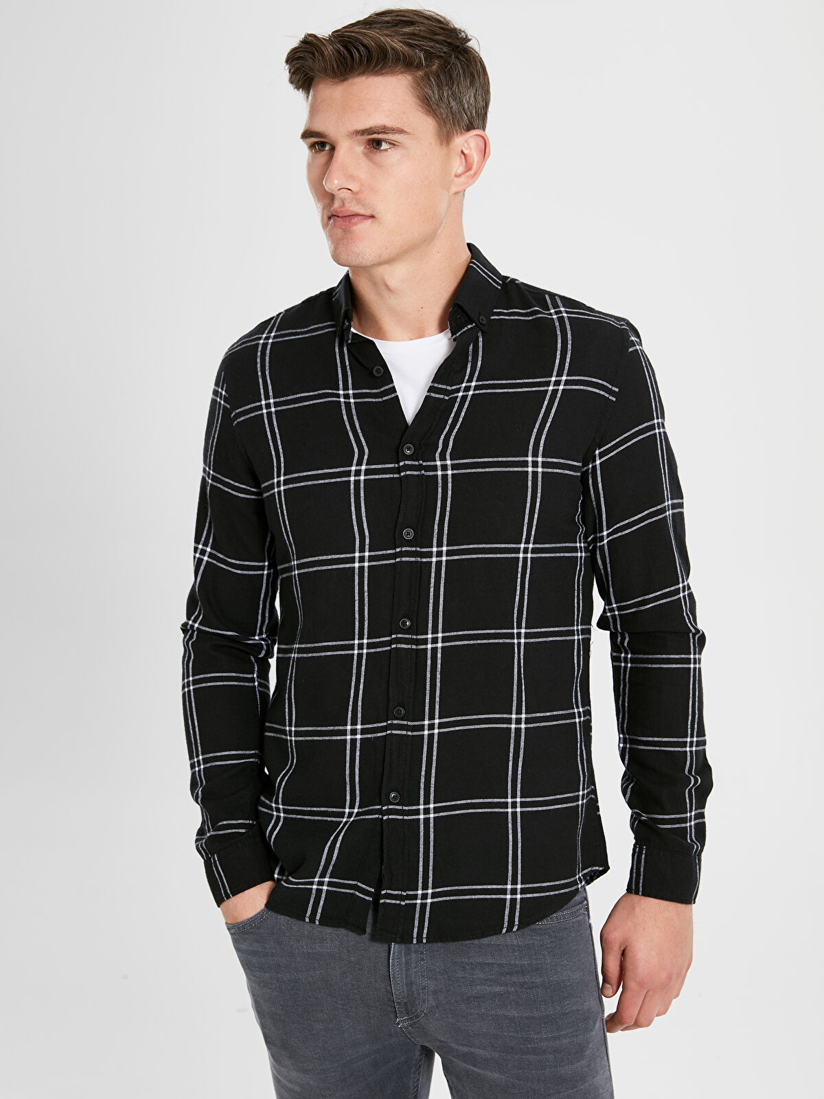 XSIDE Man BLACK Flannel Shirt -0S1402Z8-LKX - LC Waikiki